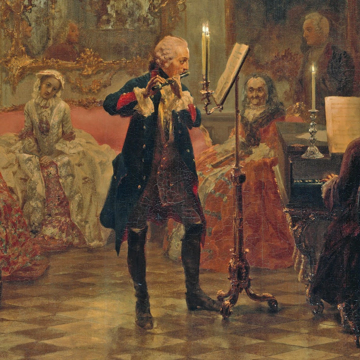 3D Printed 'Flute Concert' by Adolph Menzel: Textured Oil Painting Reproduction