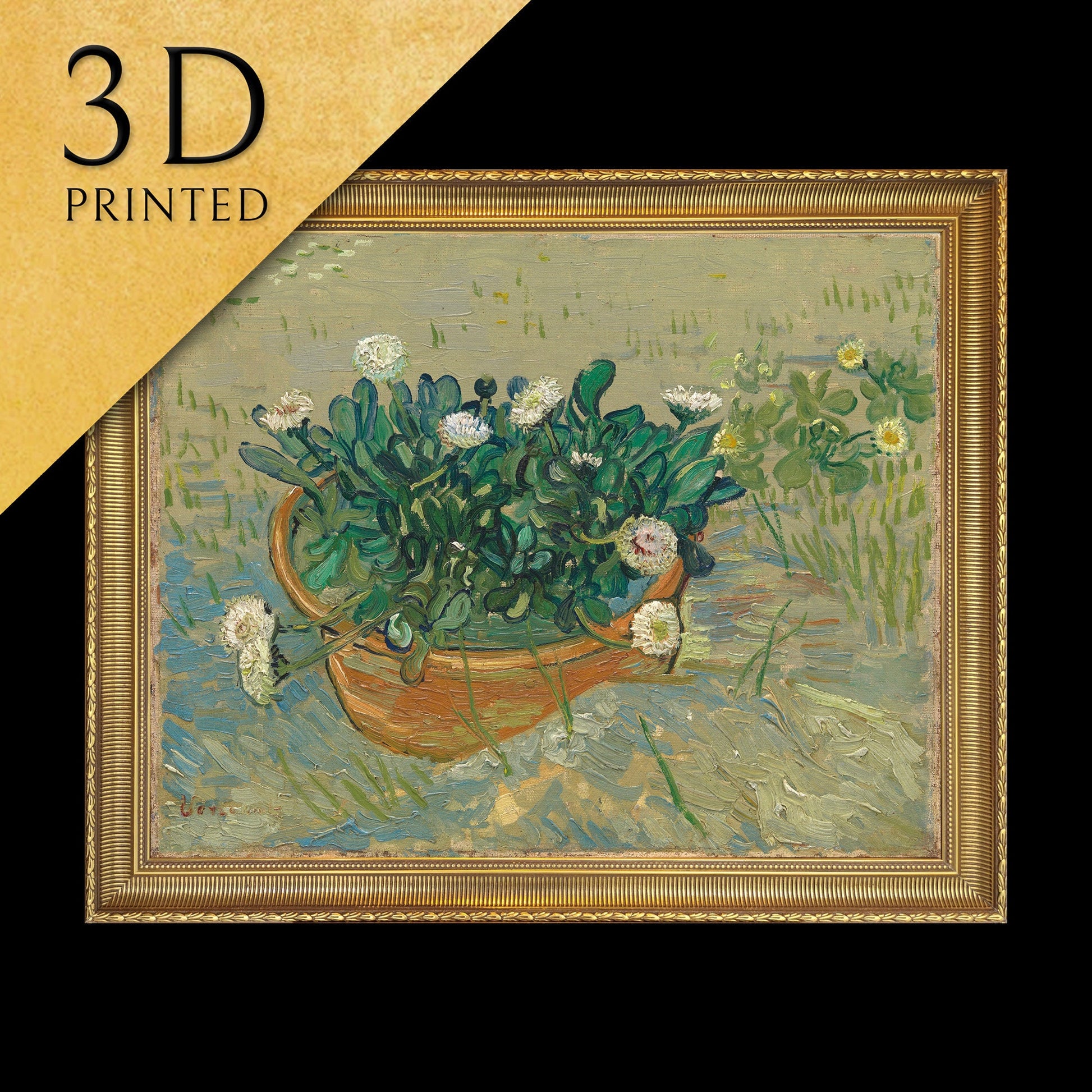 Daisies, Arles by Vincent Van Gogh, 3d Printed with texture and brush strokes looks like original oil painting