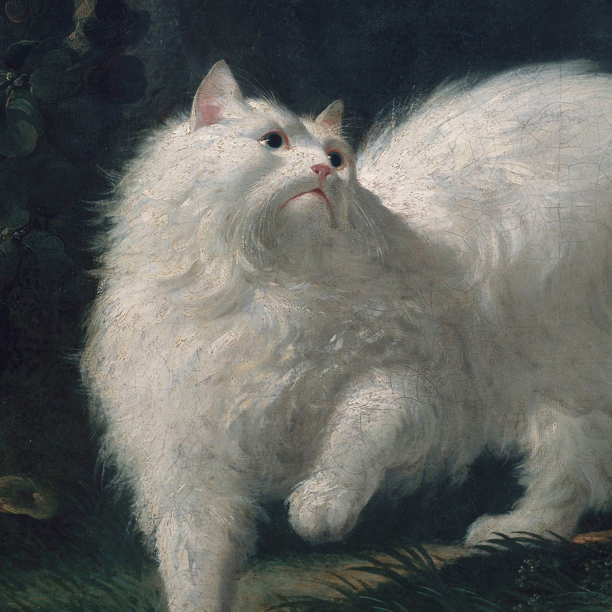 White Angora Cat Chasing by Jean Jacques Bachelier, 3d Printed with texture and brush strokes looks like original oil painting