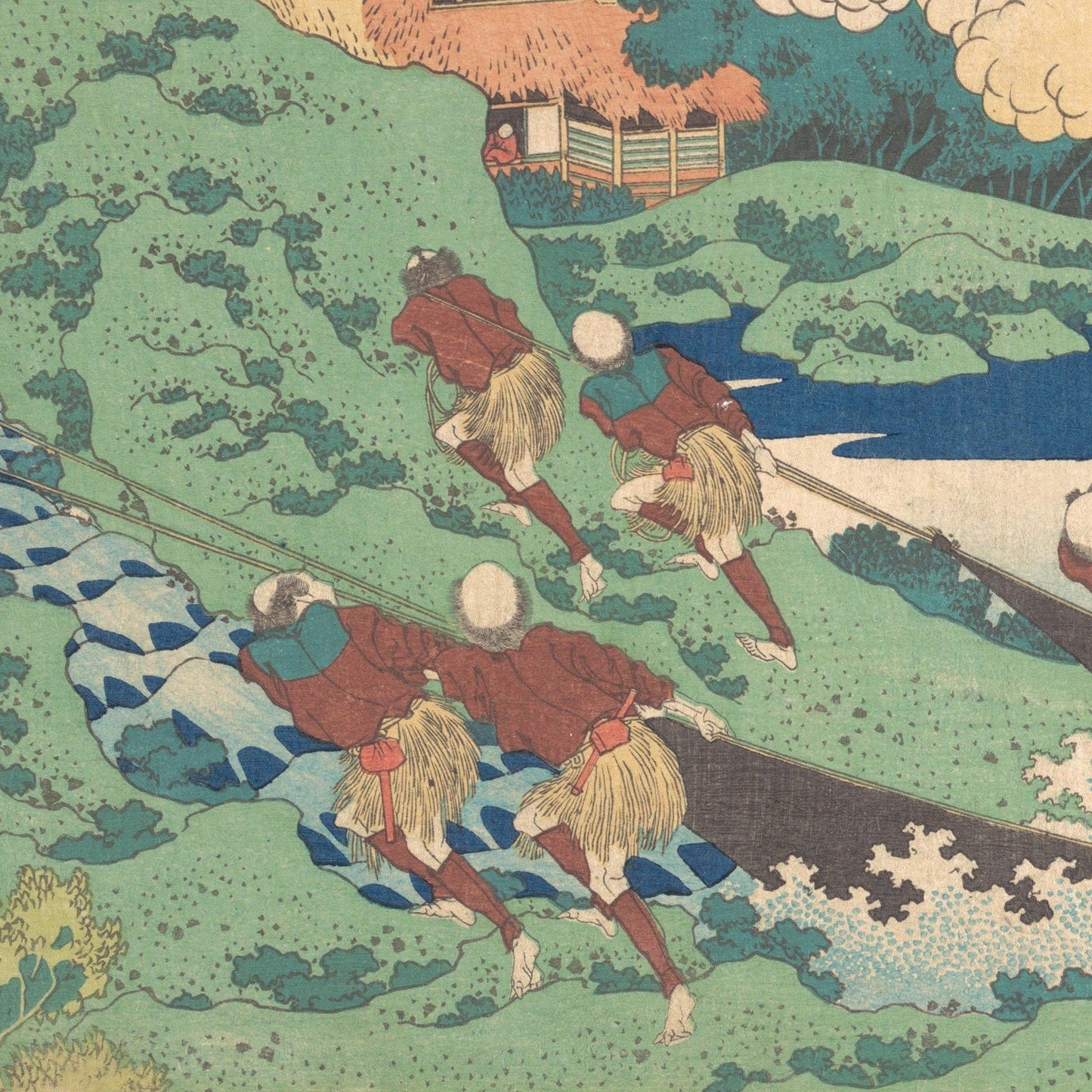 Hokusai Print: Kakinomoto Hitomaro Poem, 3D Textured Art