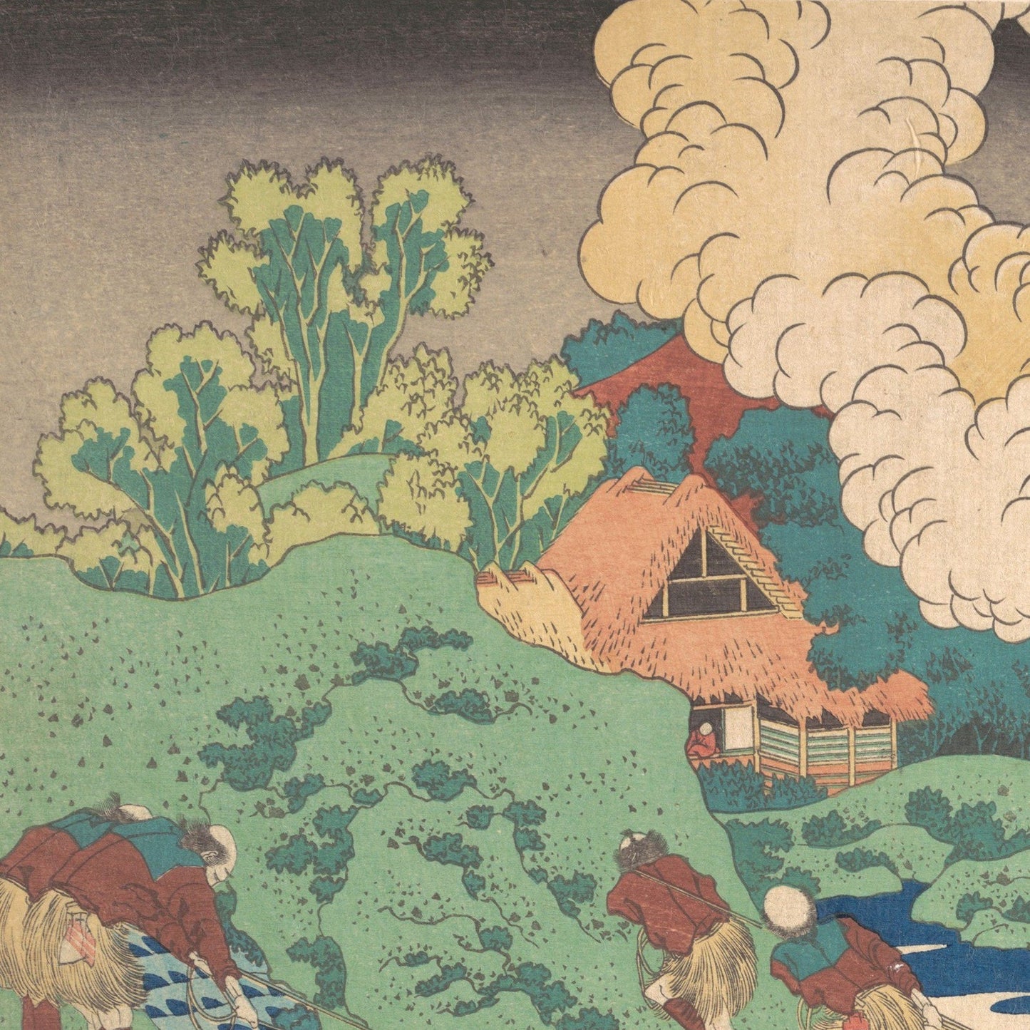 Hokusai Print: Kakinomoto Hitomaro Poem, 3D Textured Art
