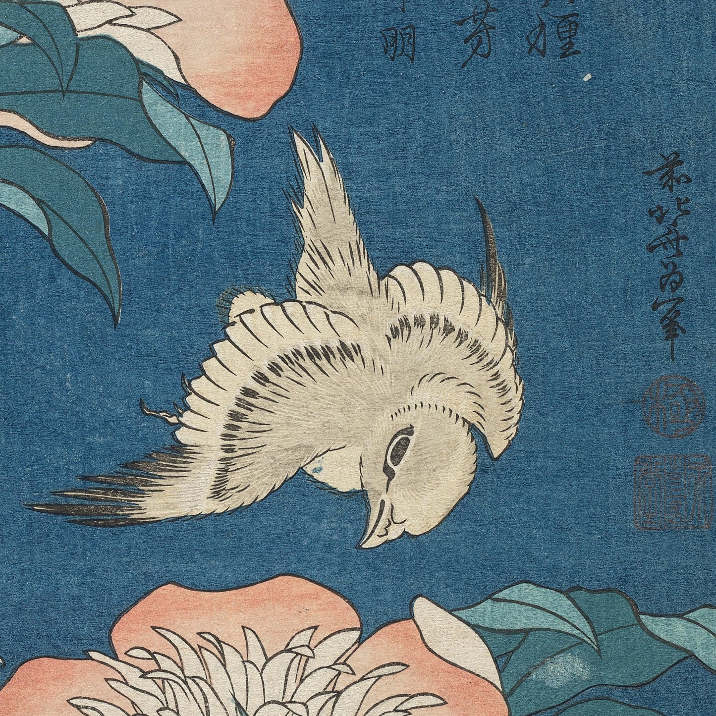 Hokusai Peonies and Canary 3D Print: Textured Japanese Art