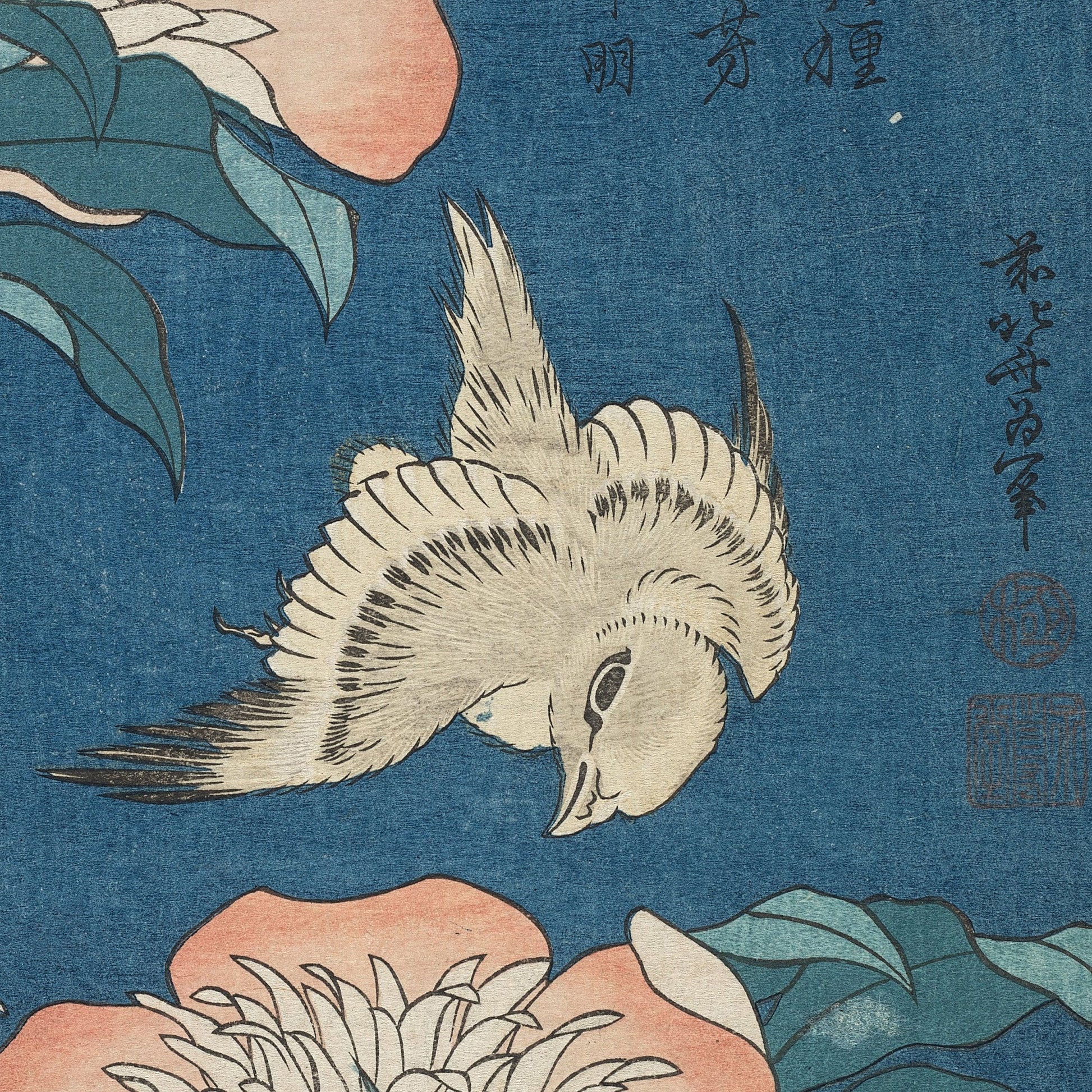 Hokusai Peonies and Canary 3D Print: Textured Japanese Art