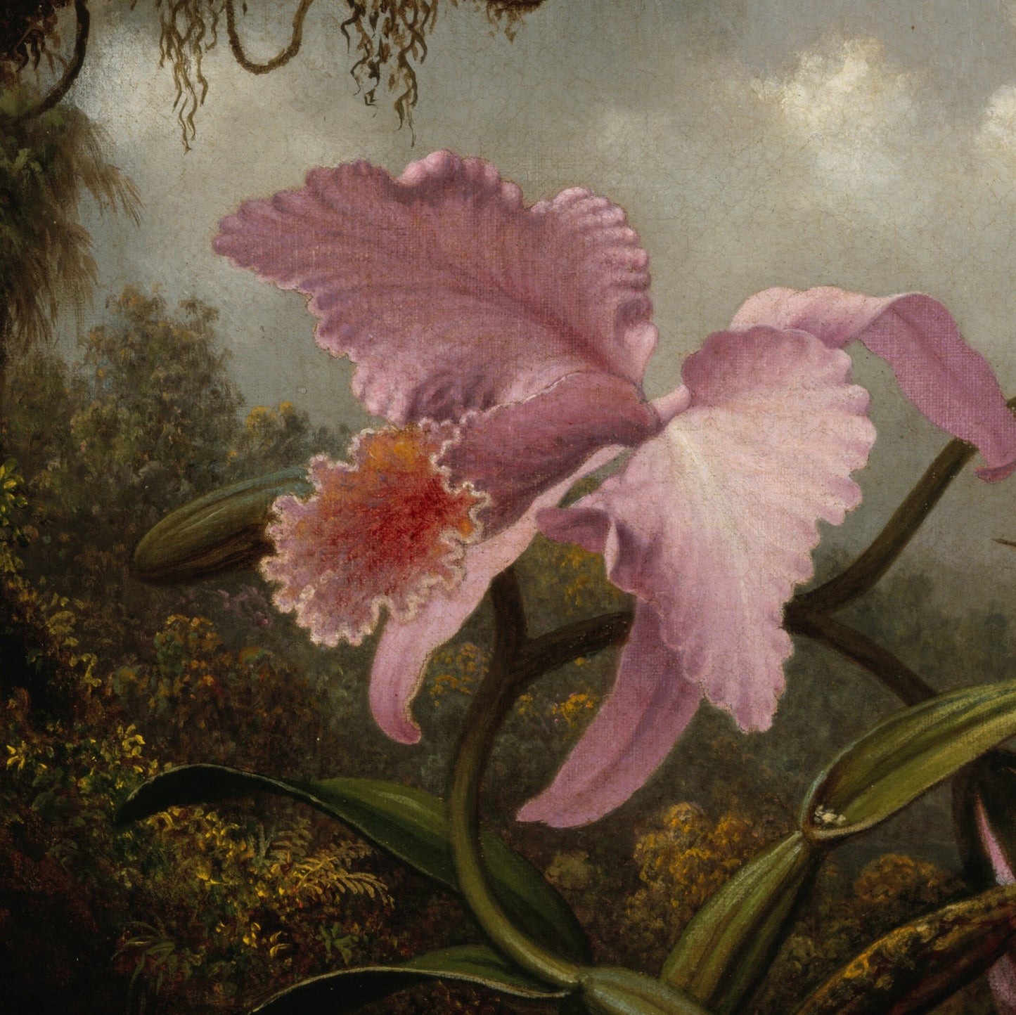 Orchid and Hummingbird by Martin Johnson Heade, 3d Printed with texture and brush strokes looks like original oil painting