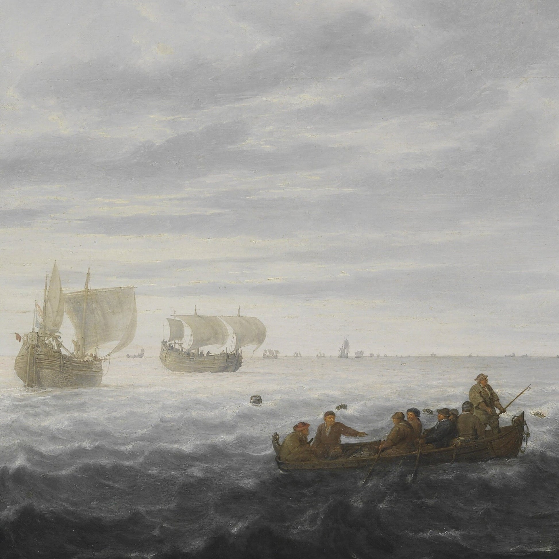 Boats Shooting their Nets by Simon de Vlieger Dutch, 3d Printed with texture and brush strokes looks like original oil painting