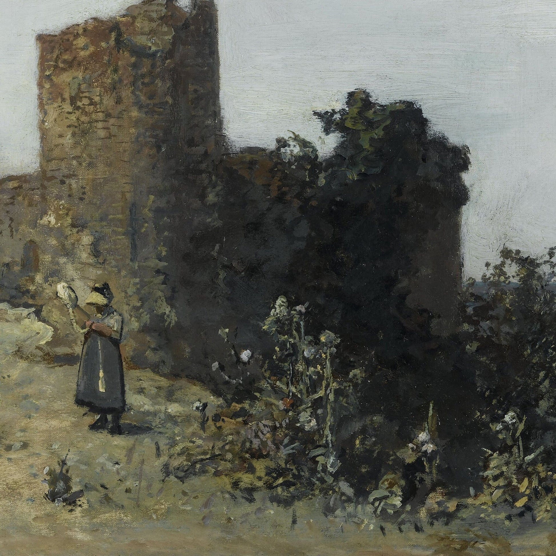 Ruins of the Rosemont castle by Johan Jongkind, Essex, 3d Printed with texture and brush strokes looks like original oil painting