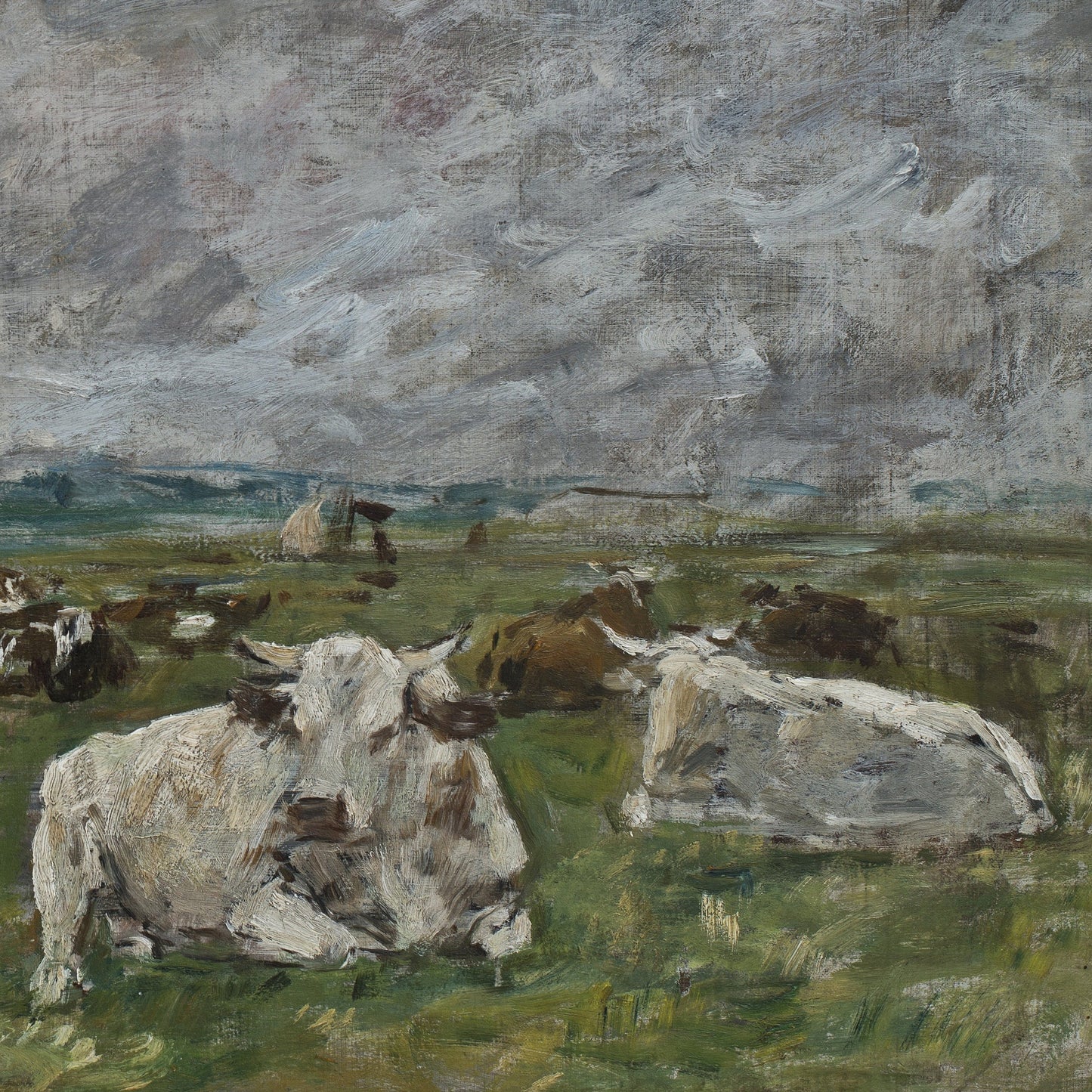 Eugene Boudin Cow Painting: 3D Textured Print on Canvas