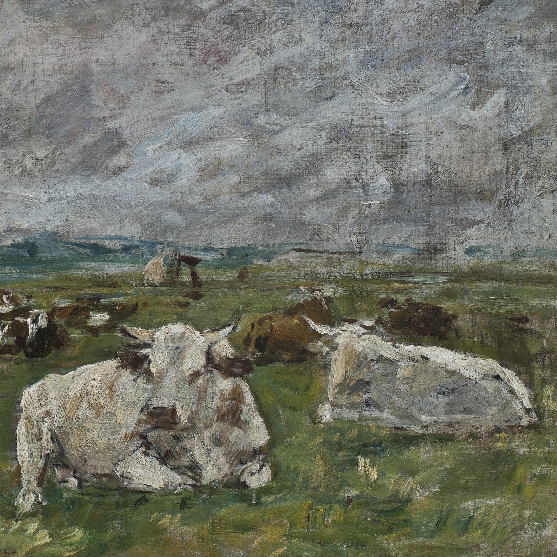 Troupeau de vaches sous un ciel orageux by Eugene Boudin, 3d Printed with texture and brush strokes looks like original oil painting