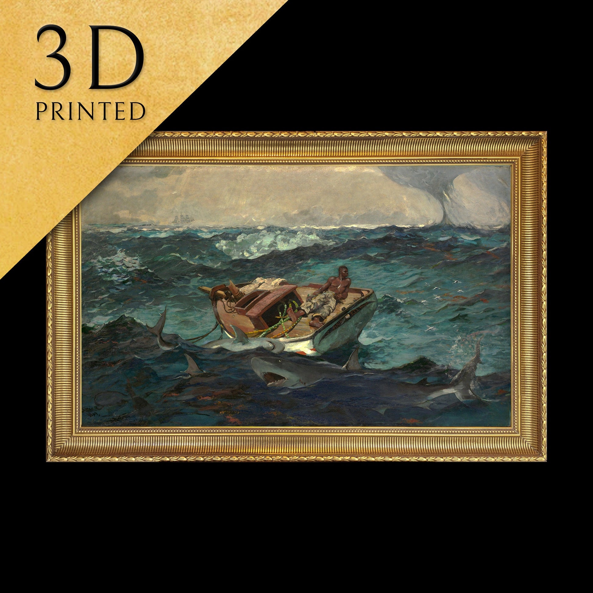 The Gulf Stream by Winslow Homer, 3d Printed with texture and brush strokes looks like original oil painting.