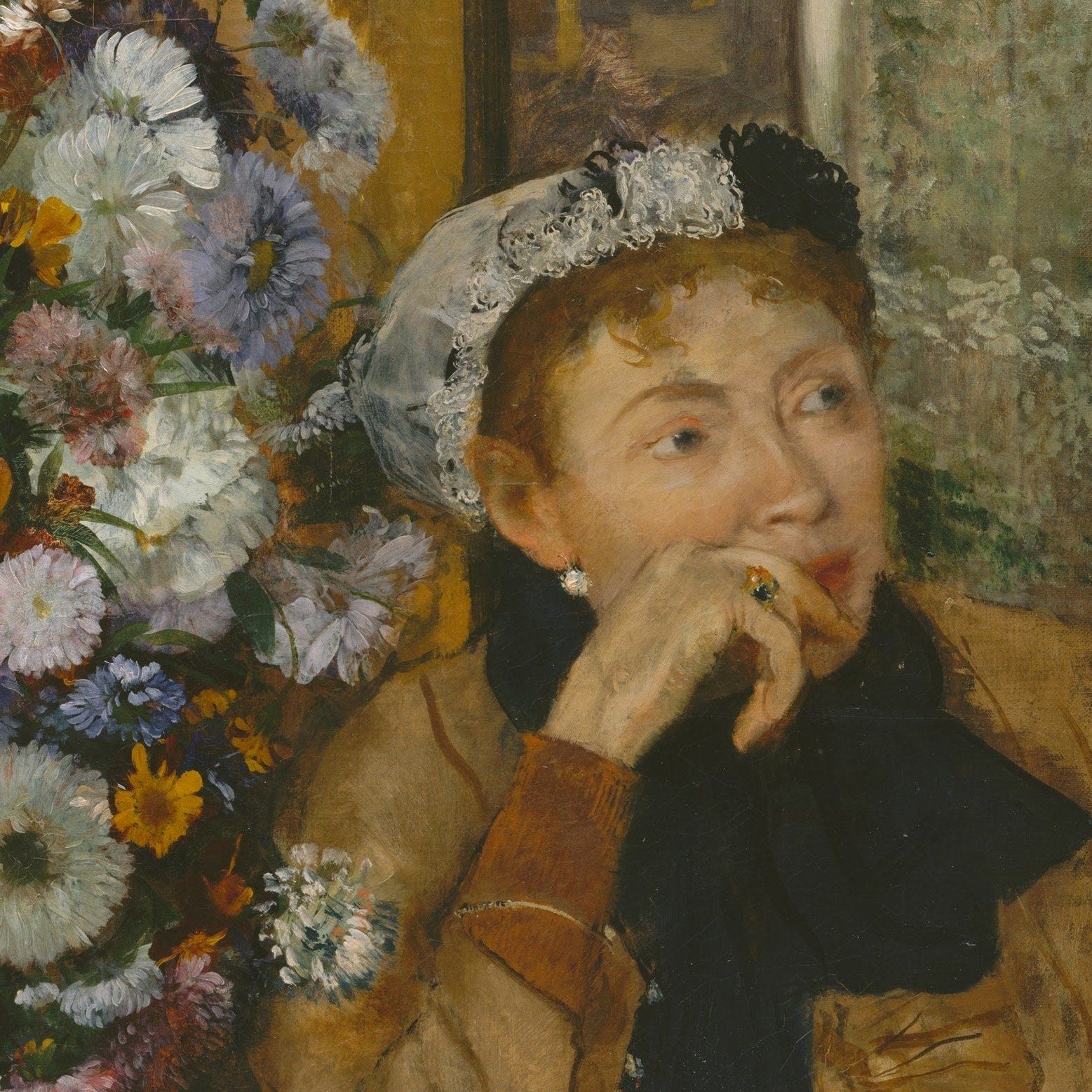 Edgar Degas 3D Print: Woman Beside Flowers, Textured Brushstrokes