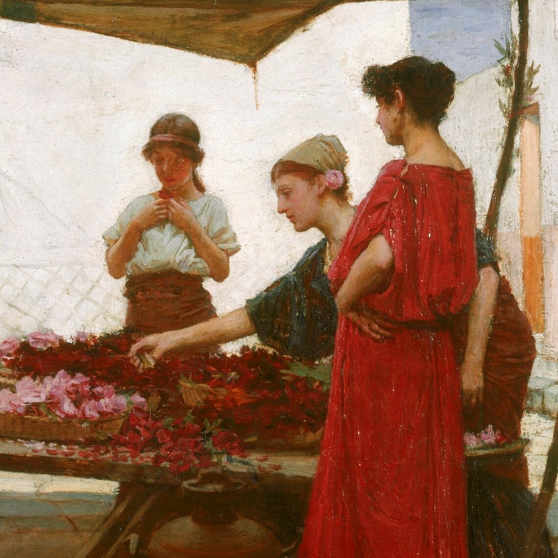 A Grecian Flower Market by John William Waterhouse, 3d Printed with texture and brush strokes looks like original oil painting.