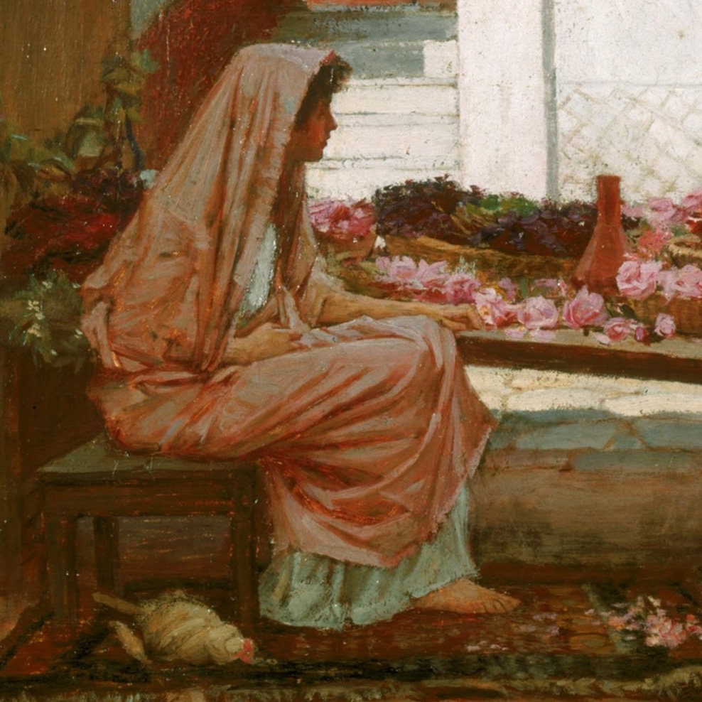 Grecian Flower Market Print: John William Waterhouse, 3D Textured Art