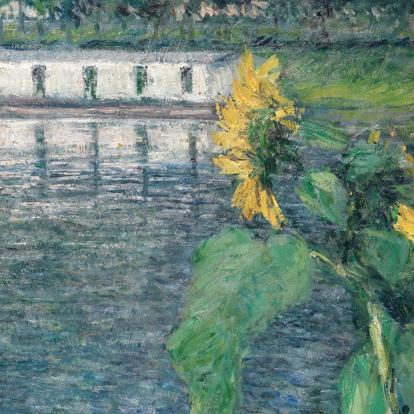 Sunflowers along the Seine by Gustave Caillebotte, 3d Printed with texture and brush strokes looks like original oil painting.