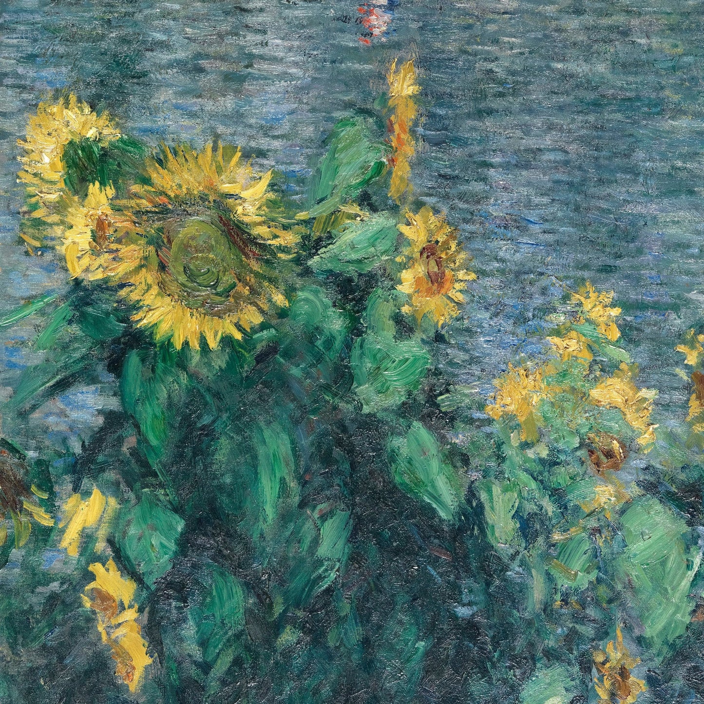 Sunflowers along the Seine by Gustave Caillebotte, 3d Printed with texture and brush strokes looks like original oil painting.