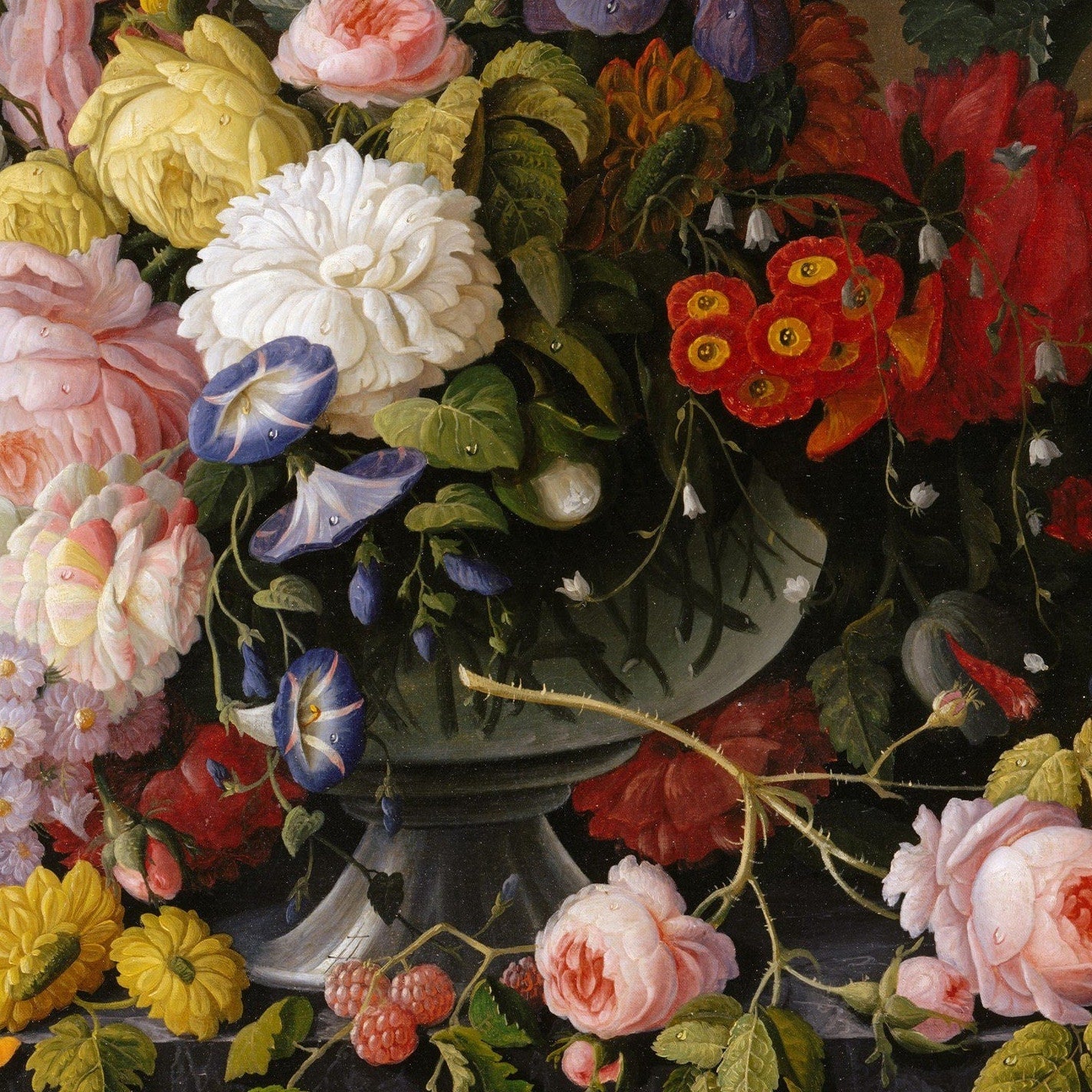 Severin Roesen Still Life Flowers & Fruit: 3D Textured Print