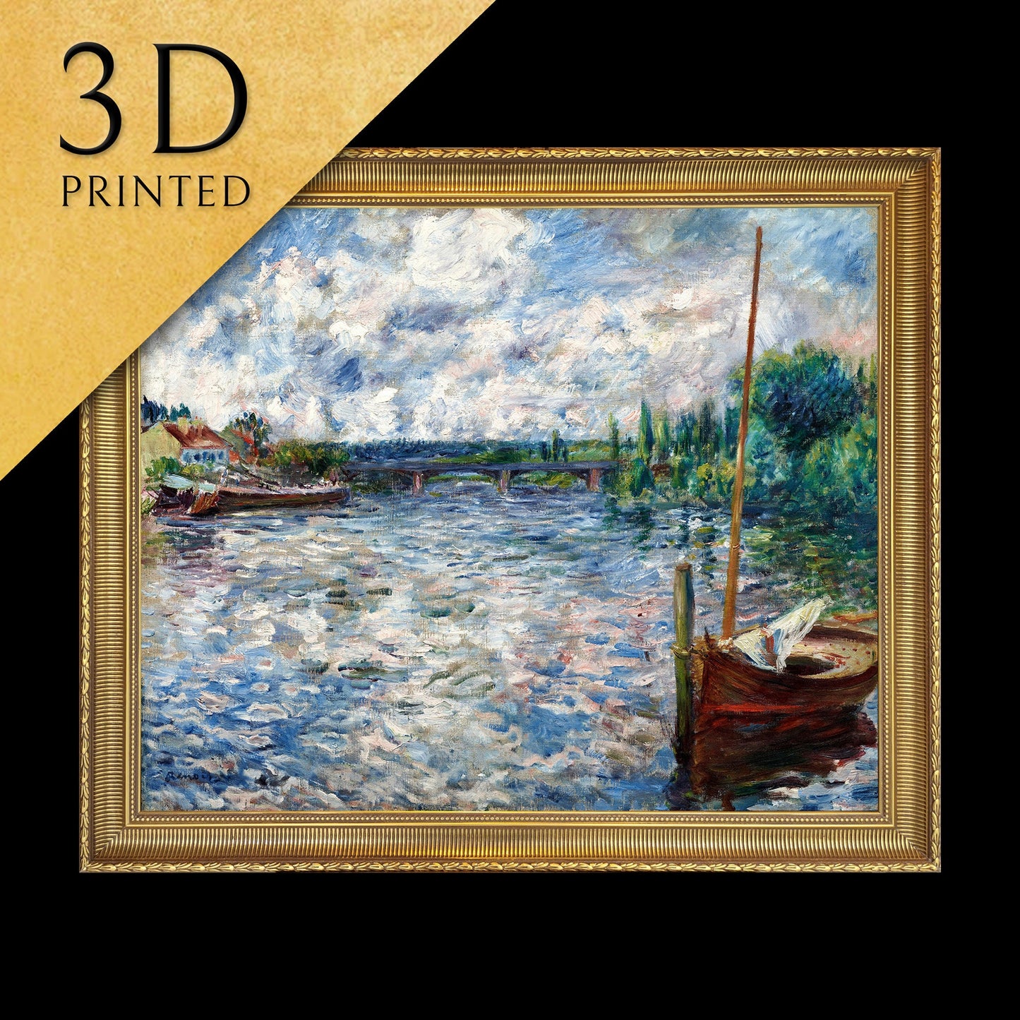 The Seine at Chatou by Pierre Auguste Renoir, 3d Printed with texture and brush strokes looks like original oil painting