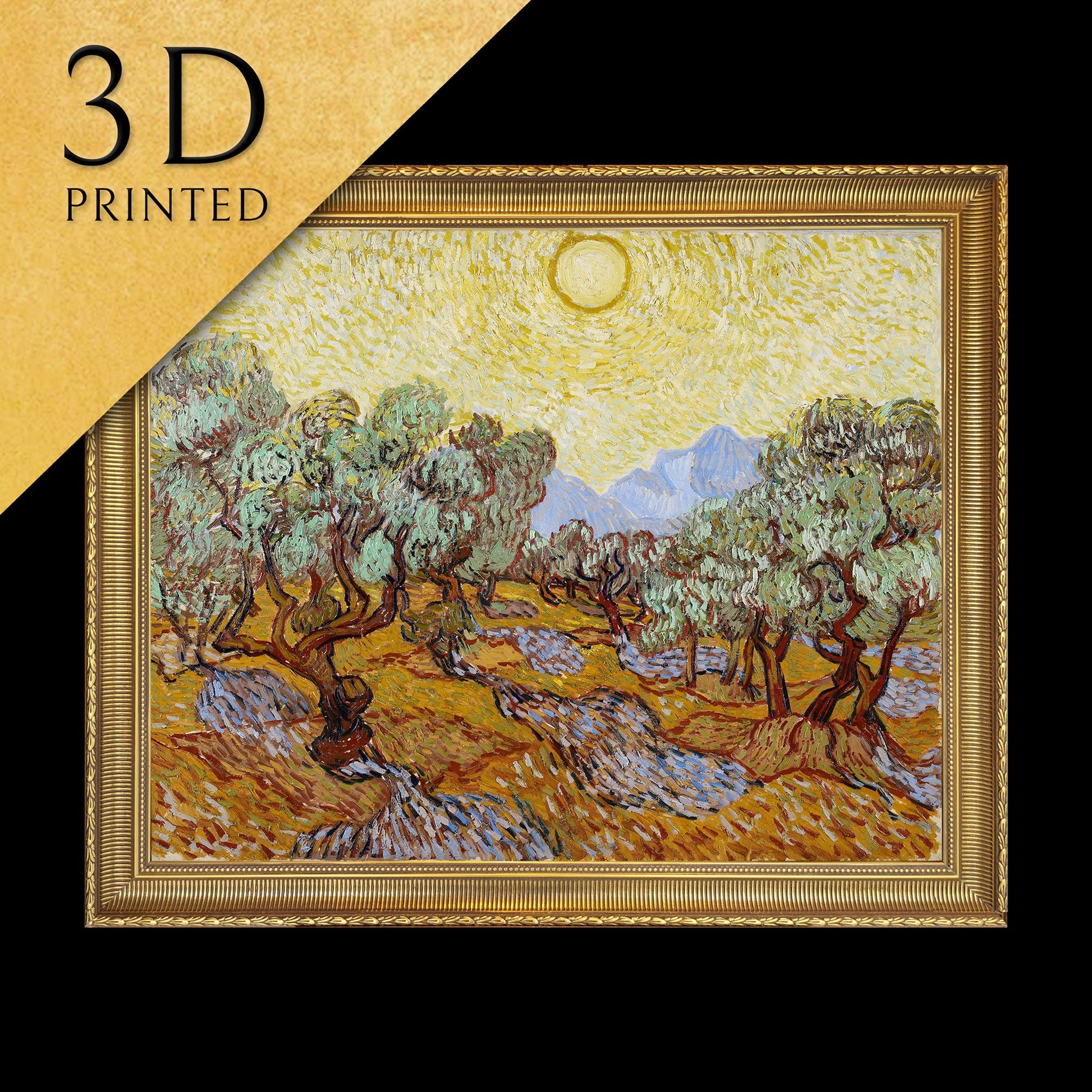 Olive Tress by Vincent Van Gogh, 3d Printed with texture and brush strokes looks like original oil painting.