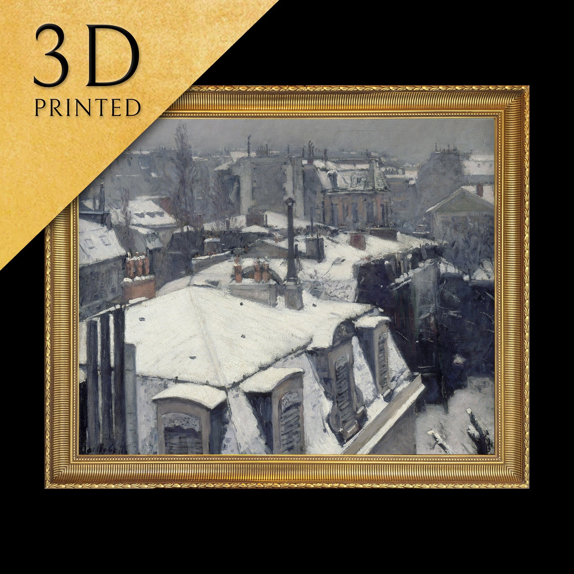 Rooftops in the Snow by Gustave Caillebotte, 3d Printed with texture and brush strokes looks like original oil painting