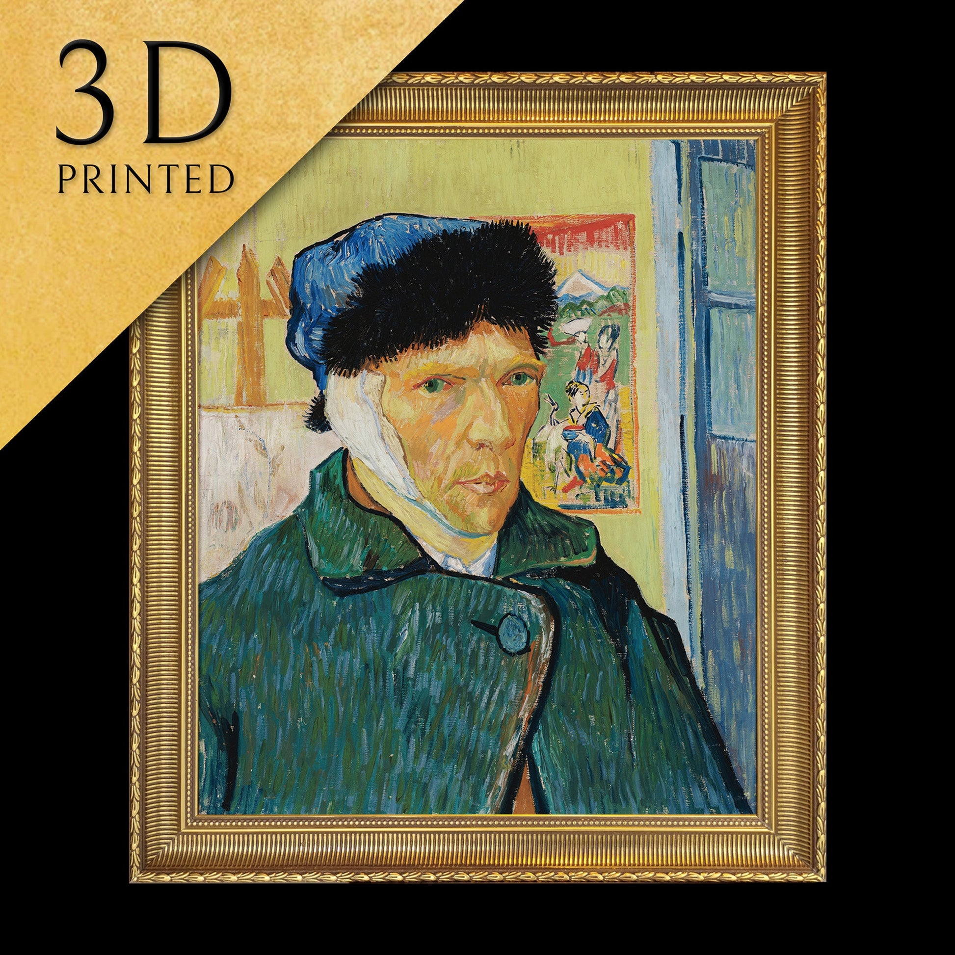 Self Portrait with Bandaged Ear by Vincent Van Gogh, 3d Printed with texture and brush strokes looks like original oil painting