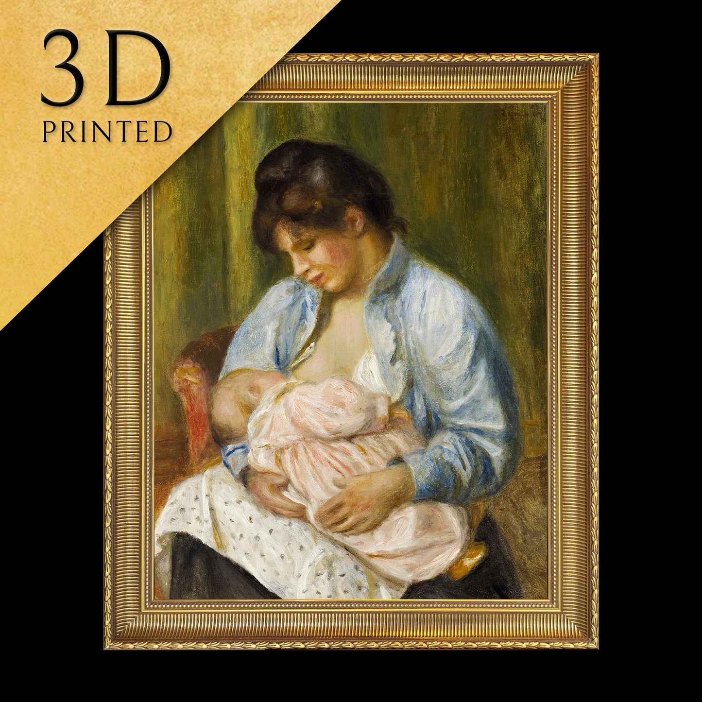 A Woman Nursing a Child by Pierre Auguste Renoir, 3d Printed with texture and brush strokes looks like original oil painting.