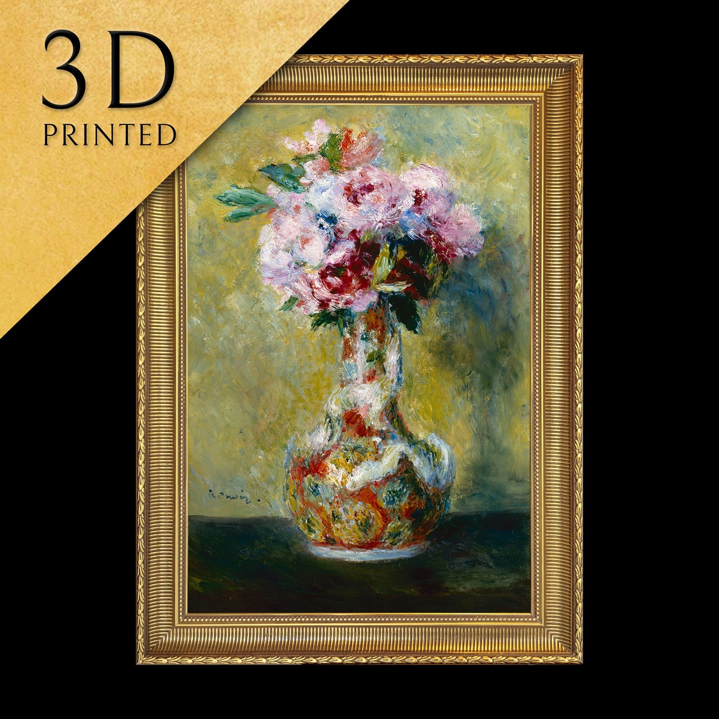 Bouquet in a Vase by Pierre Auguste Renoir, 3d Printed with texture and brush strokes looks like original oil painting.