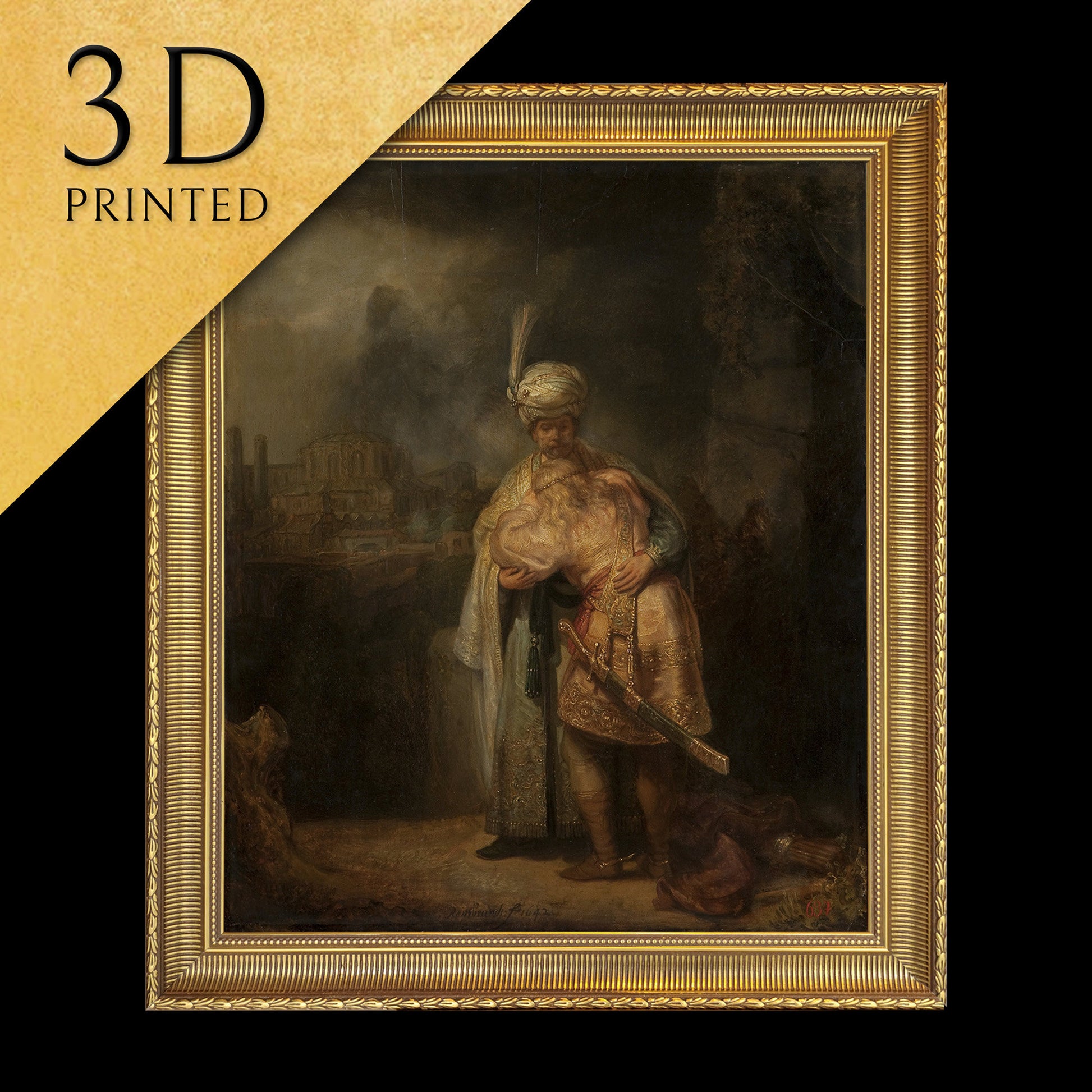 David and Jonathan by Rembrandt, 3d Printed with texture and brush strokes looks like original oil-painting.