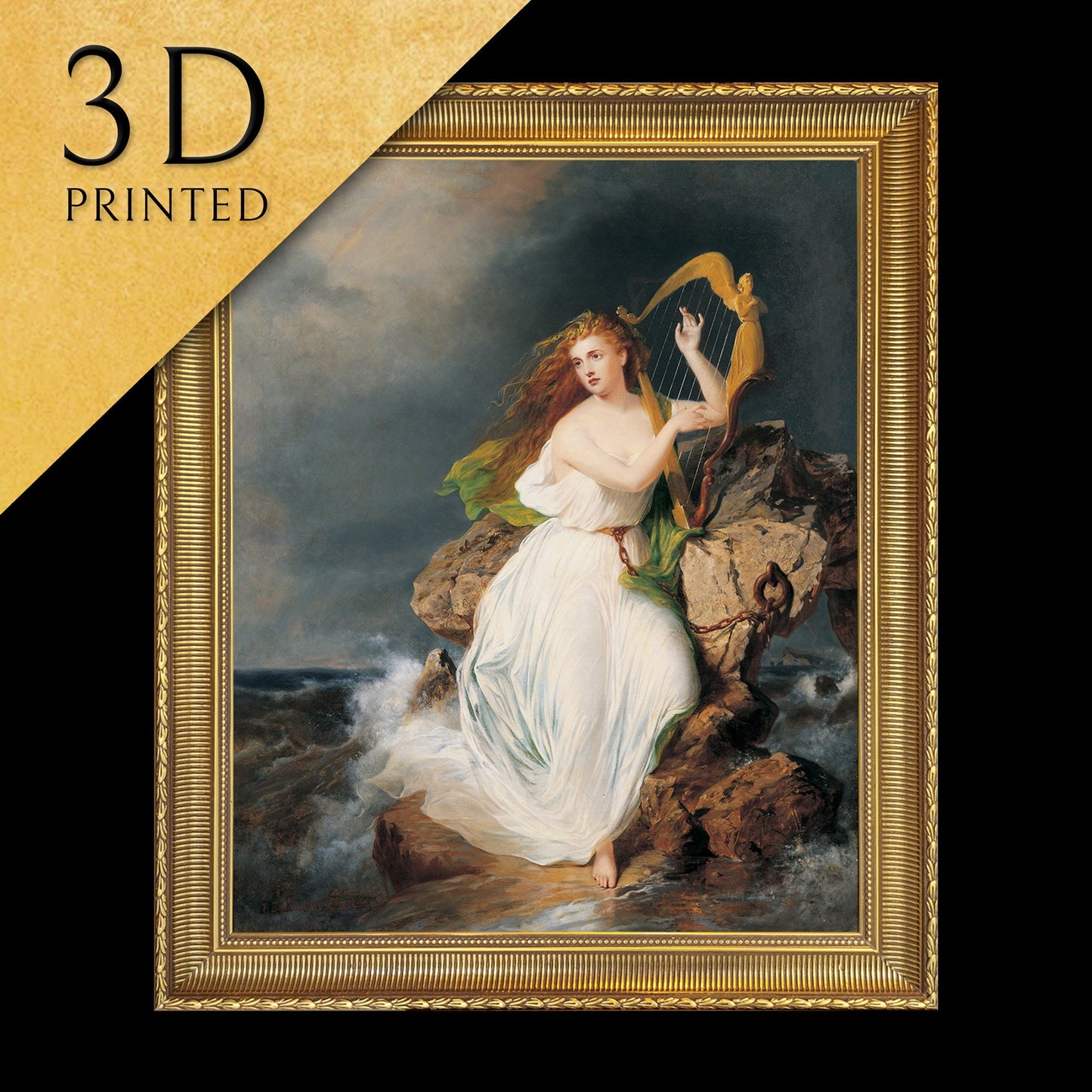 The Harp of Erin by Thomas Buchanan Read, 3d Printed with texture and brush strokes looks like original oil painting.