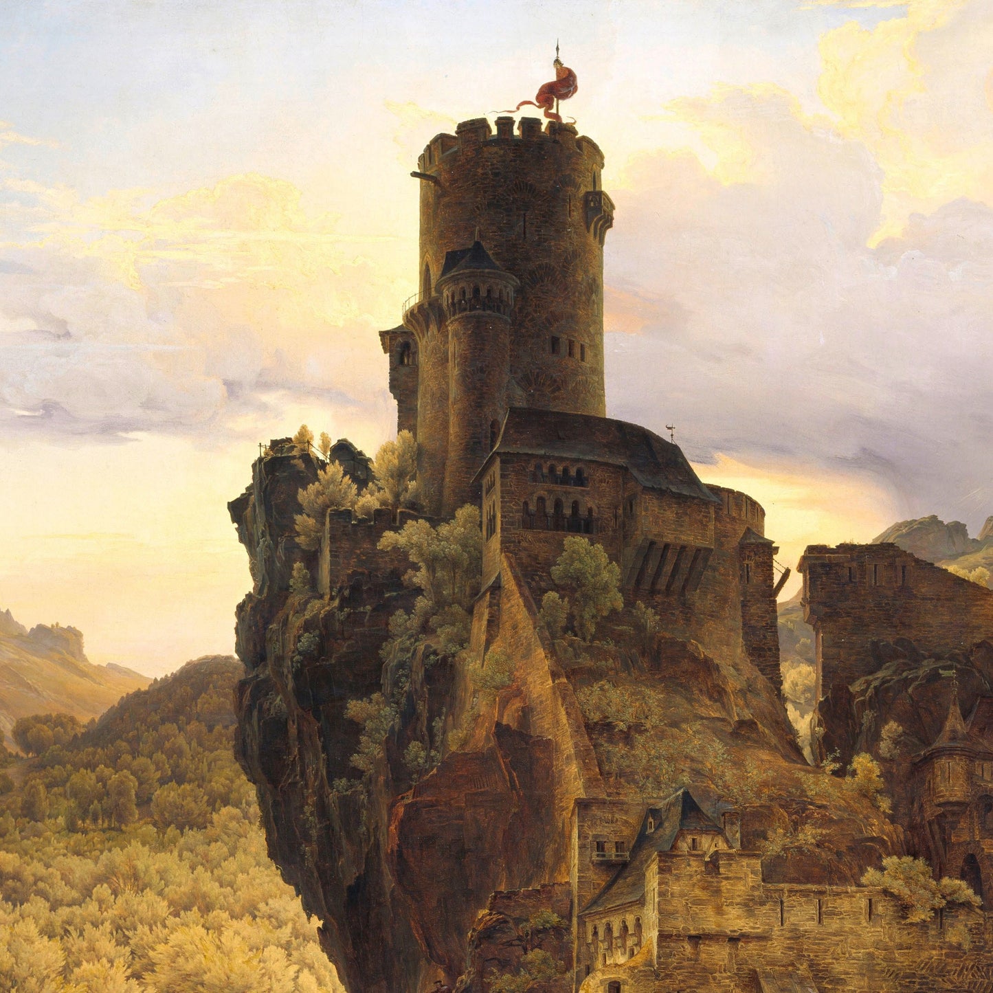 Ritterburg Castle Print by Karl Friedrich Lessing: 3D Textured Oil Painting