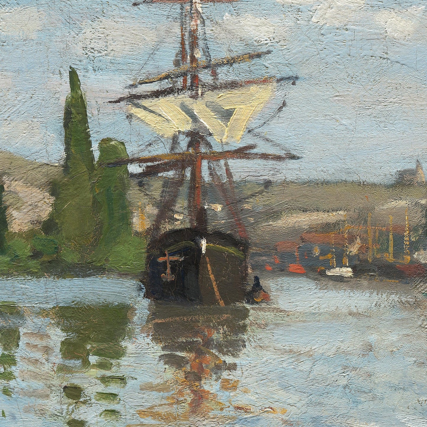 Monet Ships on the Seine: 3D Textured Impressionist Print