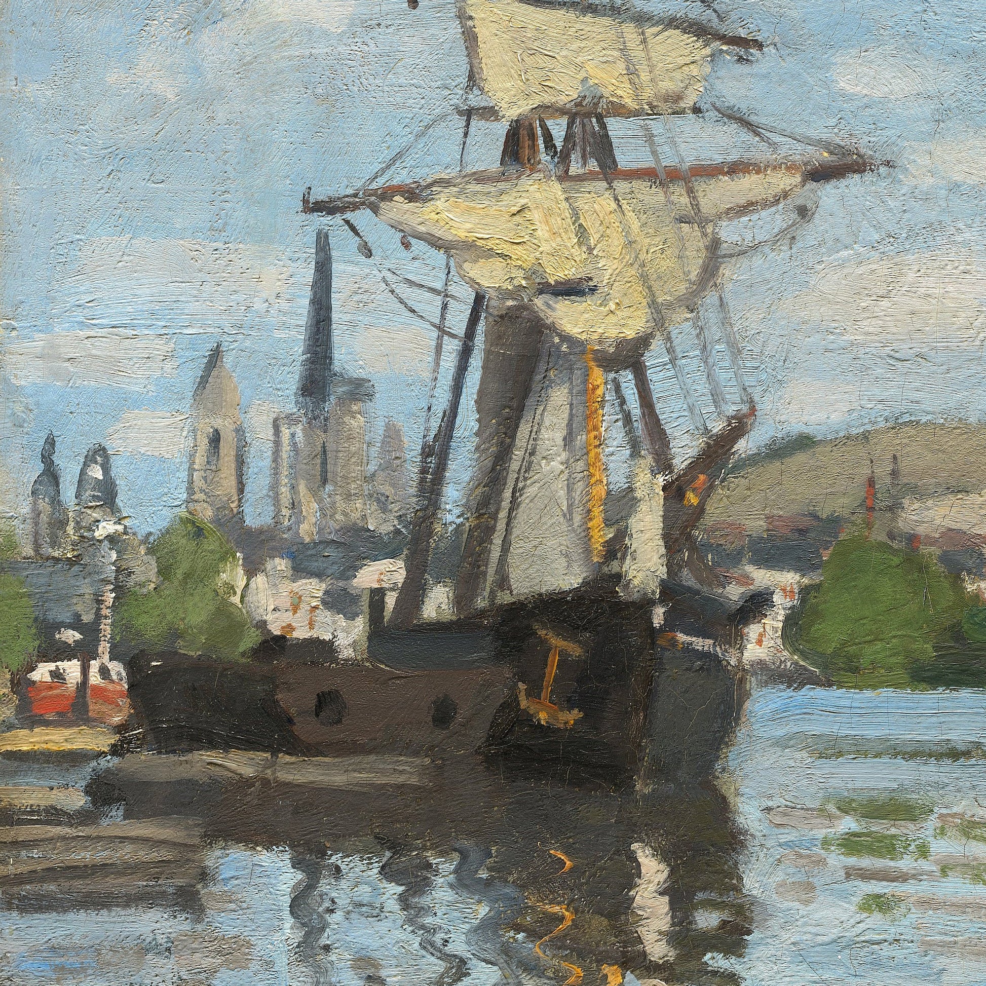 Ships Riding on the Seine at Rouen by Claude Monet, 3d Printed with texture and brush strokes looks like original oil painting.