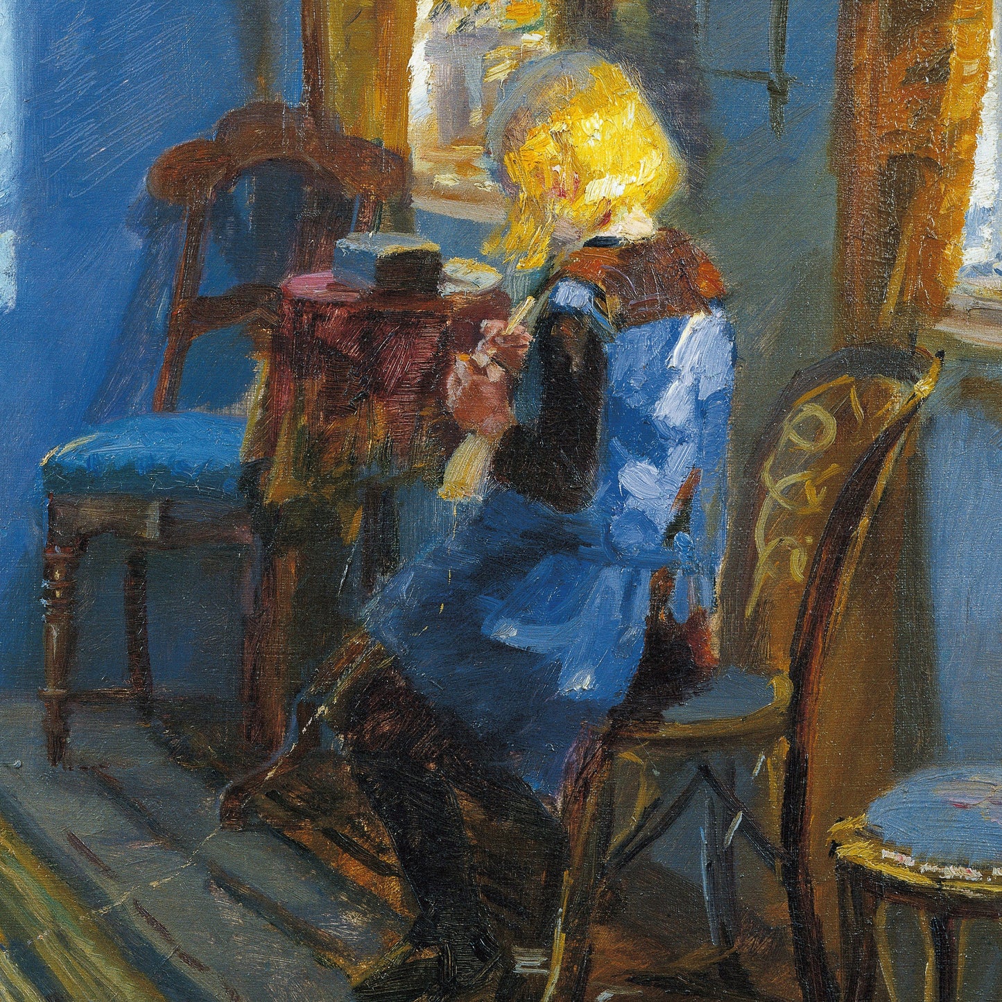 Sunlight in the blue room by Anna Ancher, 3d Printed with texture and brush strokes looks like original oil painting.