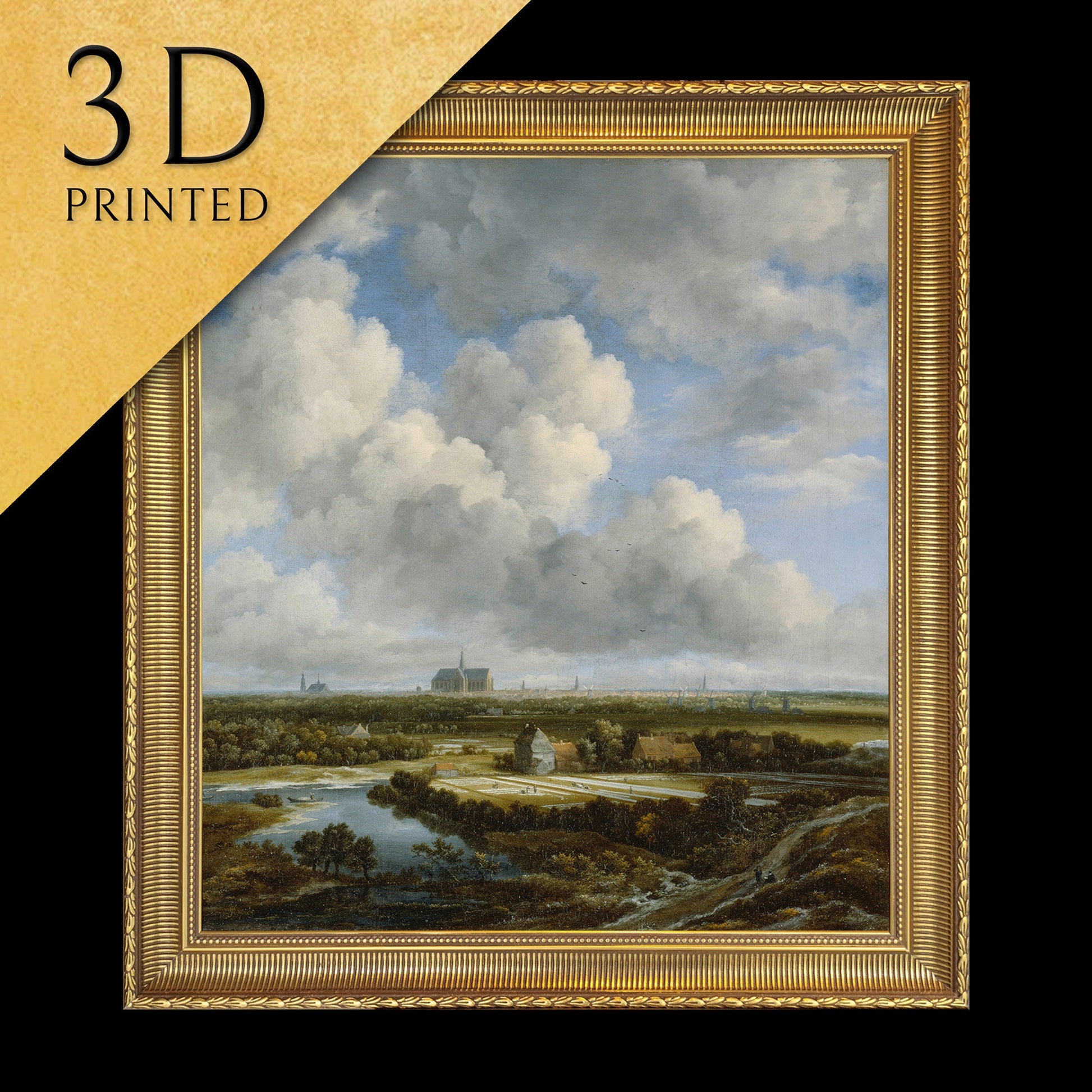 View of Haarlem by Jacob van Ruisdael, 3d Printed with texture and brush strokes looks like original oil painting.