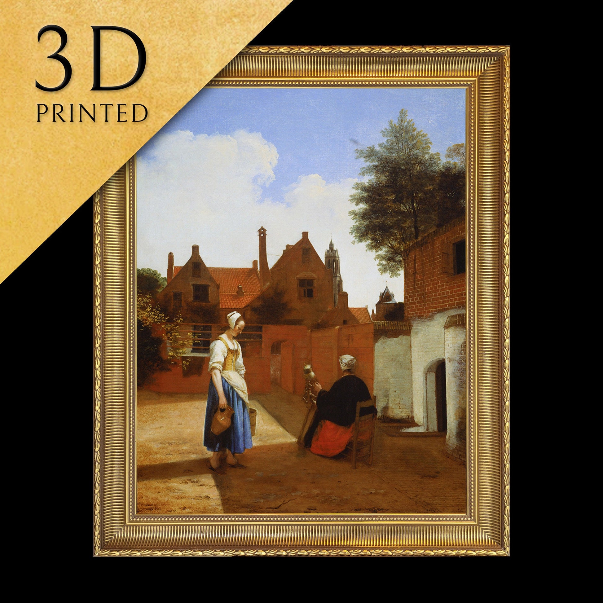 Courtyard in Delft at Evening by Pieter de Hooch, 3d Printed with texture and brush strokes looks like original oil painting.