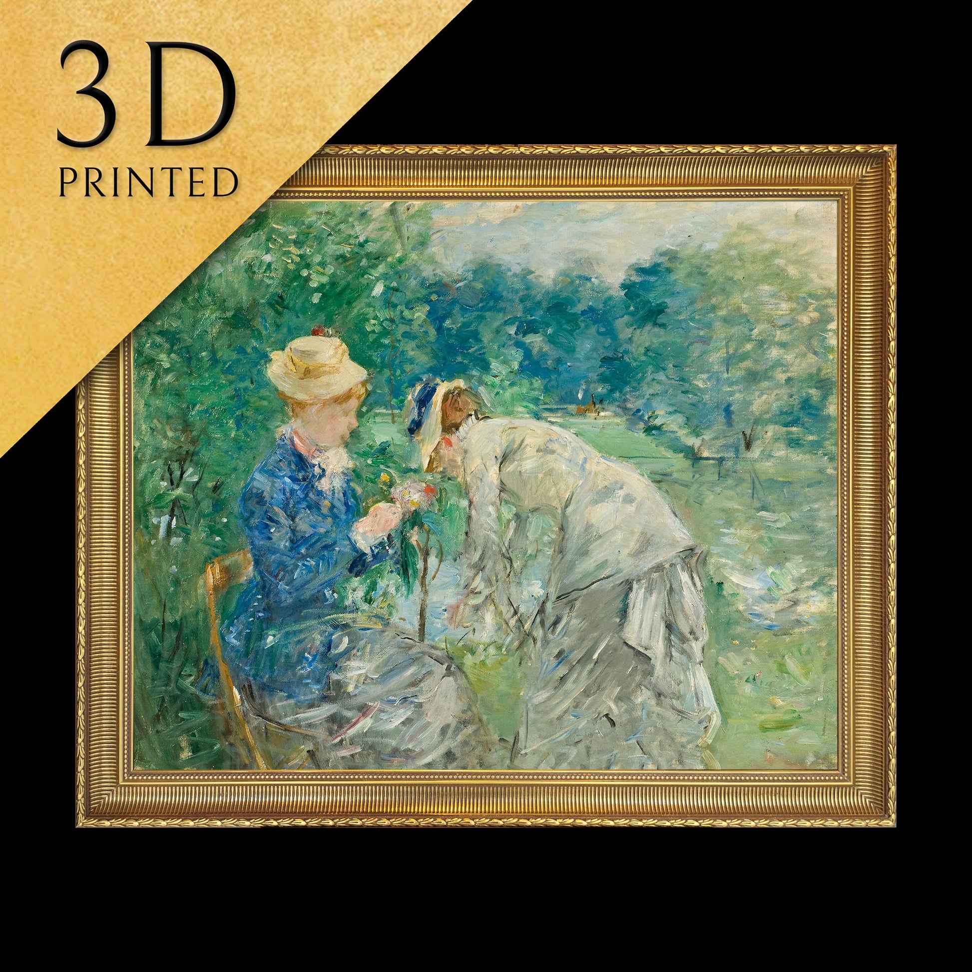 In the Bois de Boulogne by Berthe Morisot, 3d Printed with texture and brush strokes looks like original oil painting.