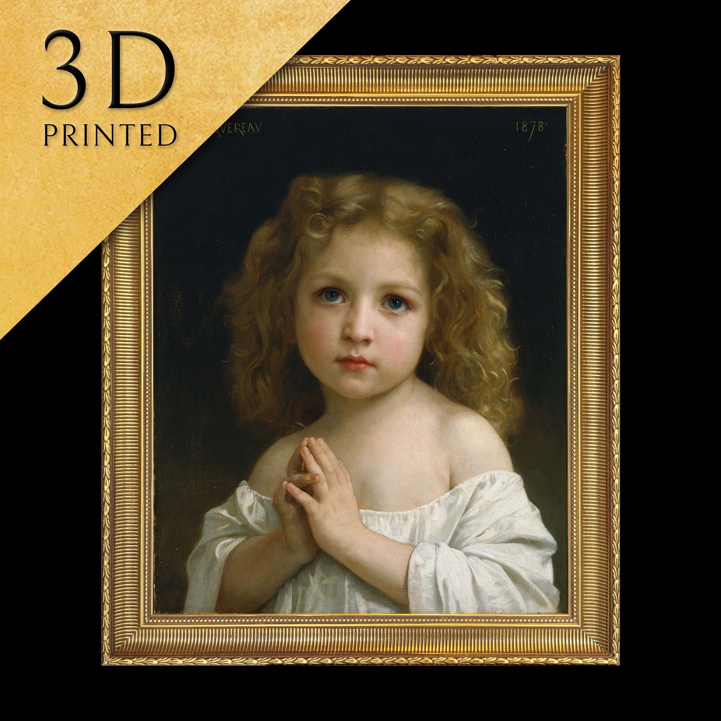 Little Girl by William Adolphe Bouguereau, 3d Printed with texture and brush strokes looks like original oil painting.