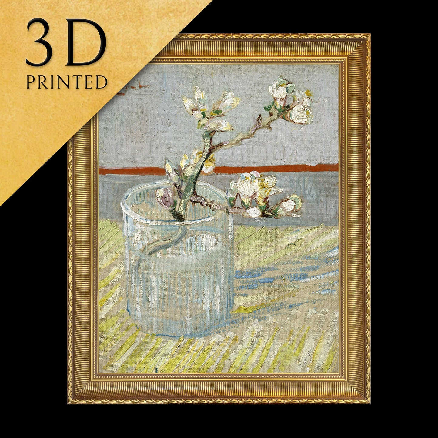 Sprig of Flowering Almond by Vincent Van Gogh, 3d Printed with texture and brush strokes looks like original oil painting.