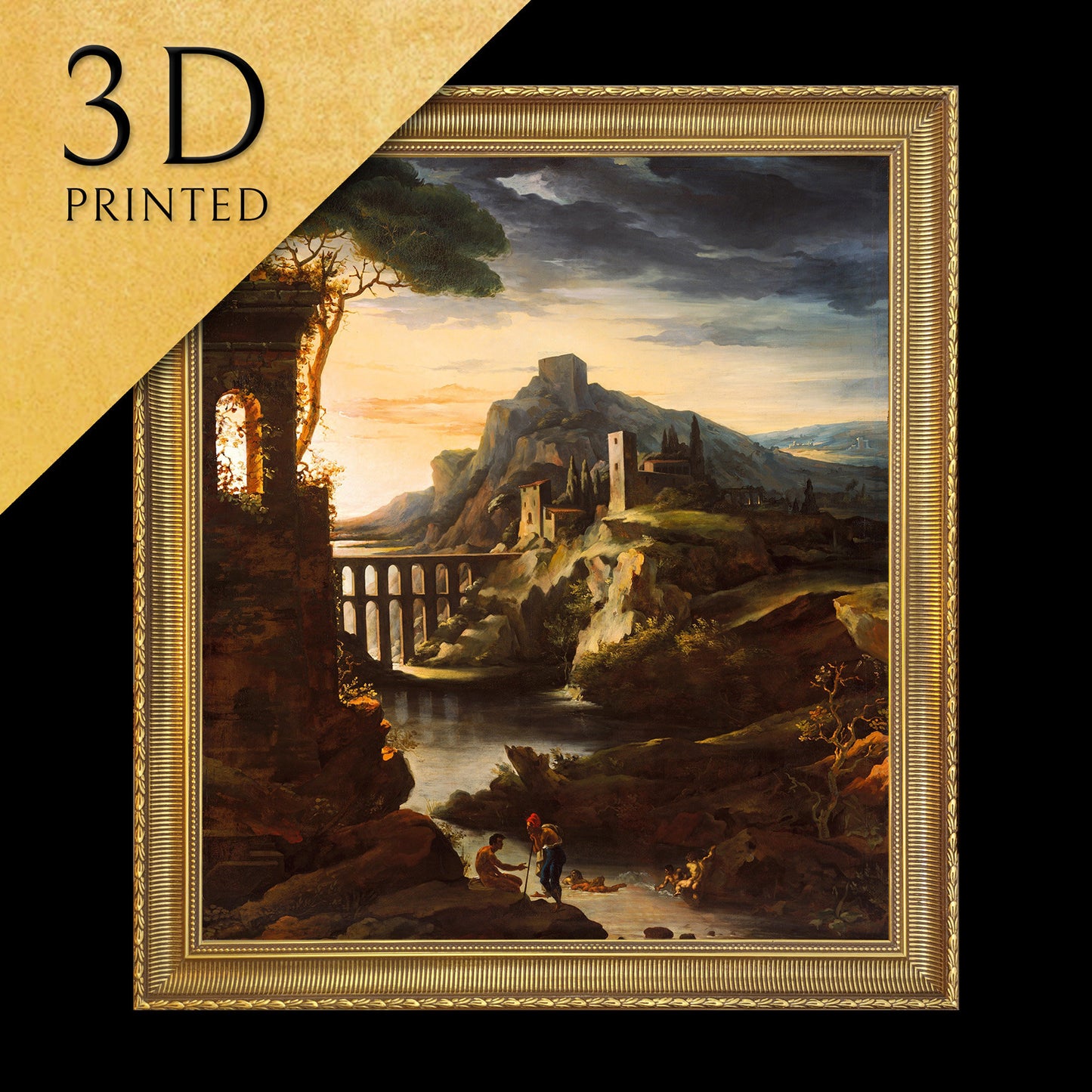 Evening Landscape by Théodore Géricault, 3d Printed with texture and brush strokes looks like original oil painting.