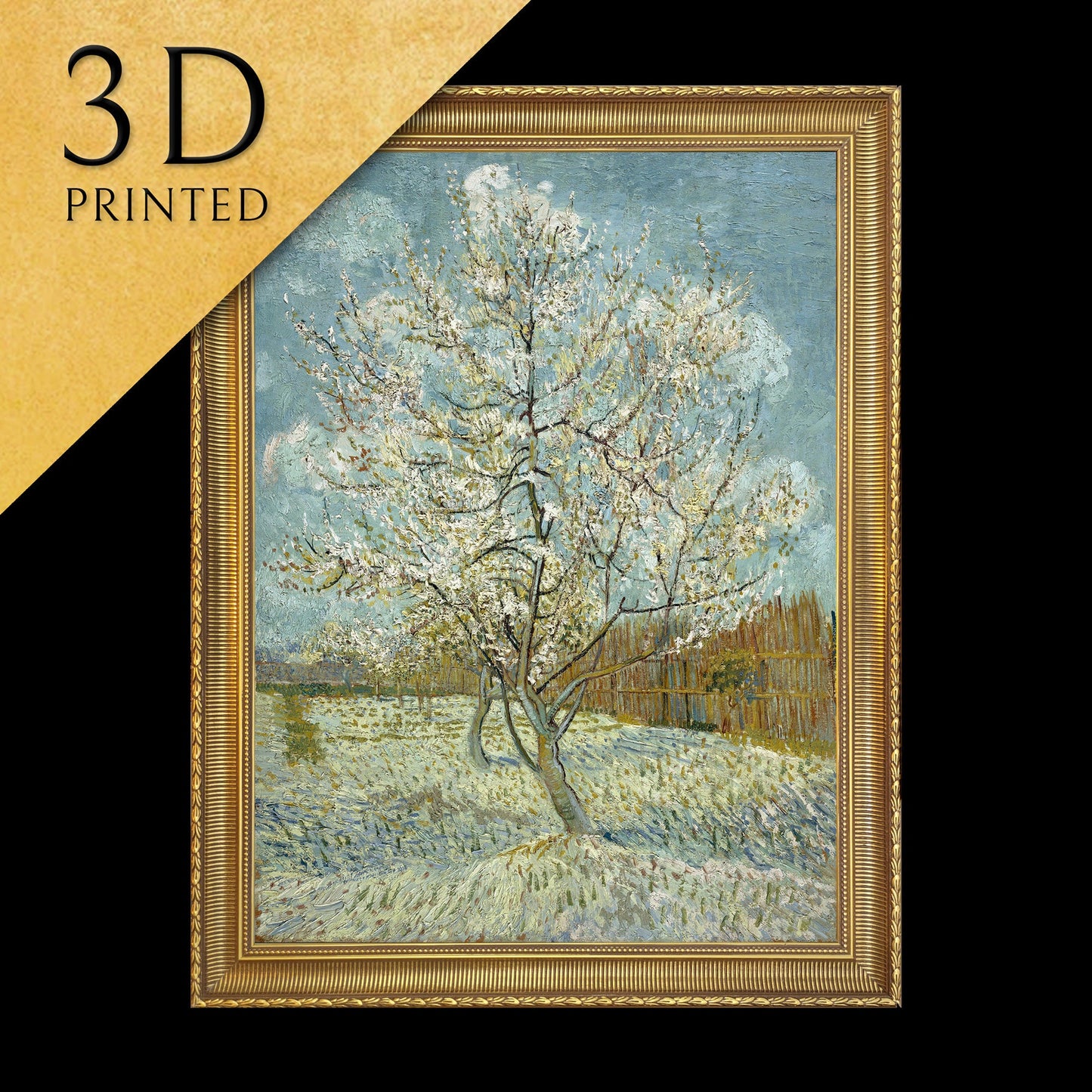 The Pink Peach Tree by Vincent Van Gogh, 3d Printed with texture and brush strokes looks like original oil painting.