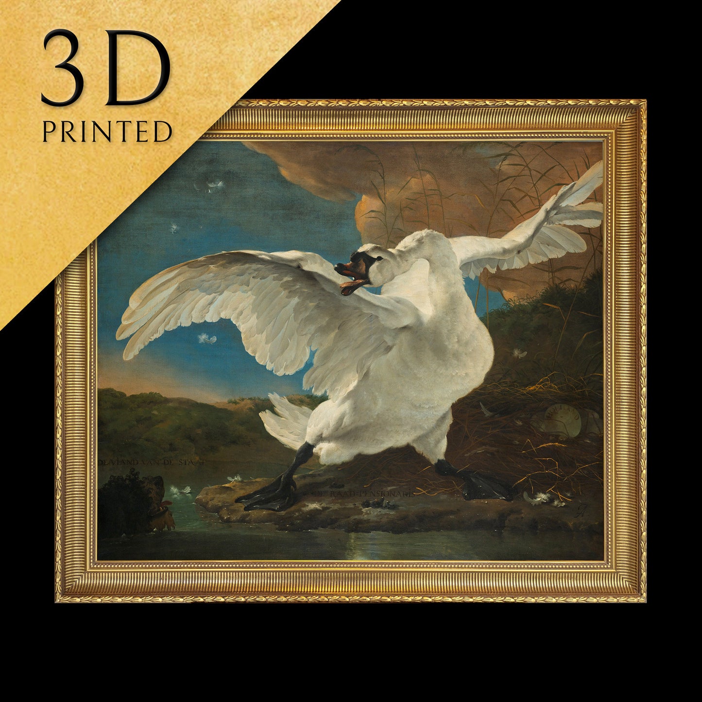 The Threatened Swan by Jan Asselijn, 3d Printed on Canvas with Brush Strokes & Texture, Looks Like Original Oil Painting.