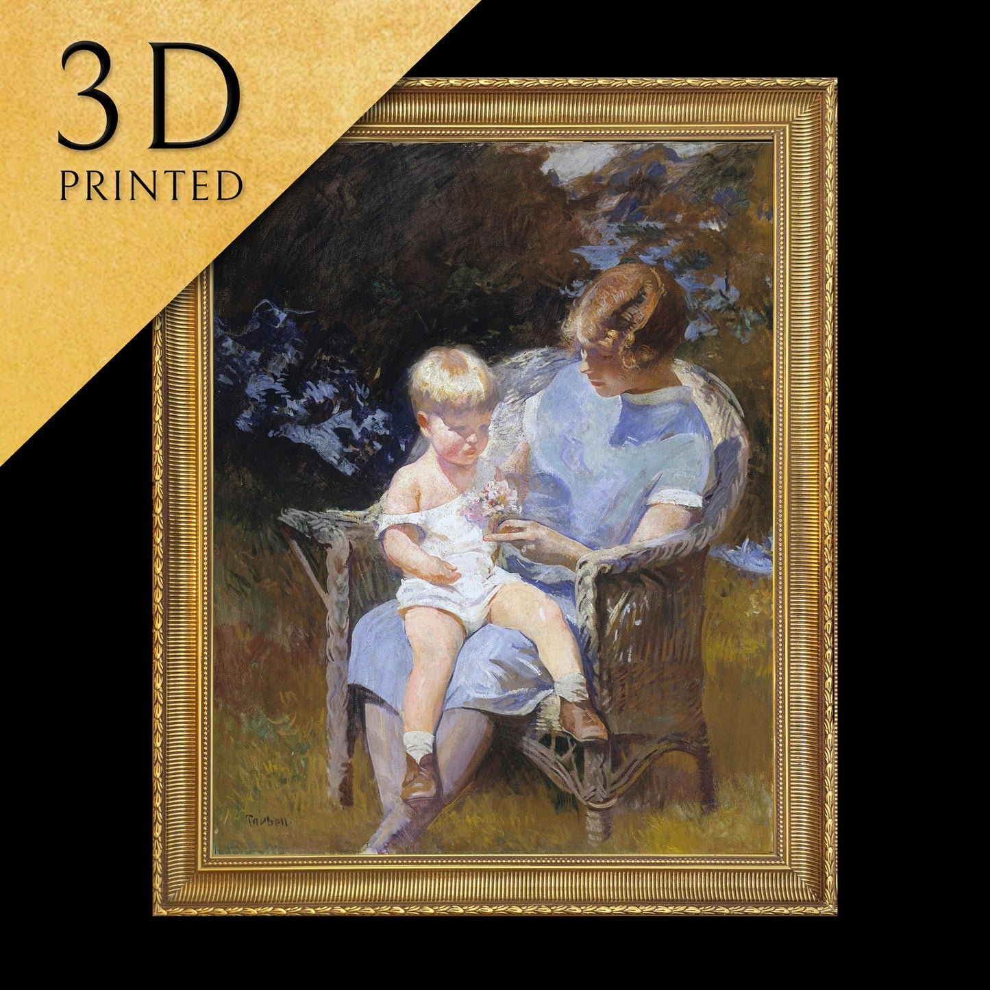 Marjorie and Little Edmund by Edmund C. Tarbell, 3d Printed with texture and brush strokes looks like original oil painting.