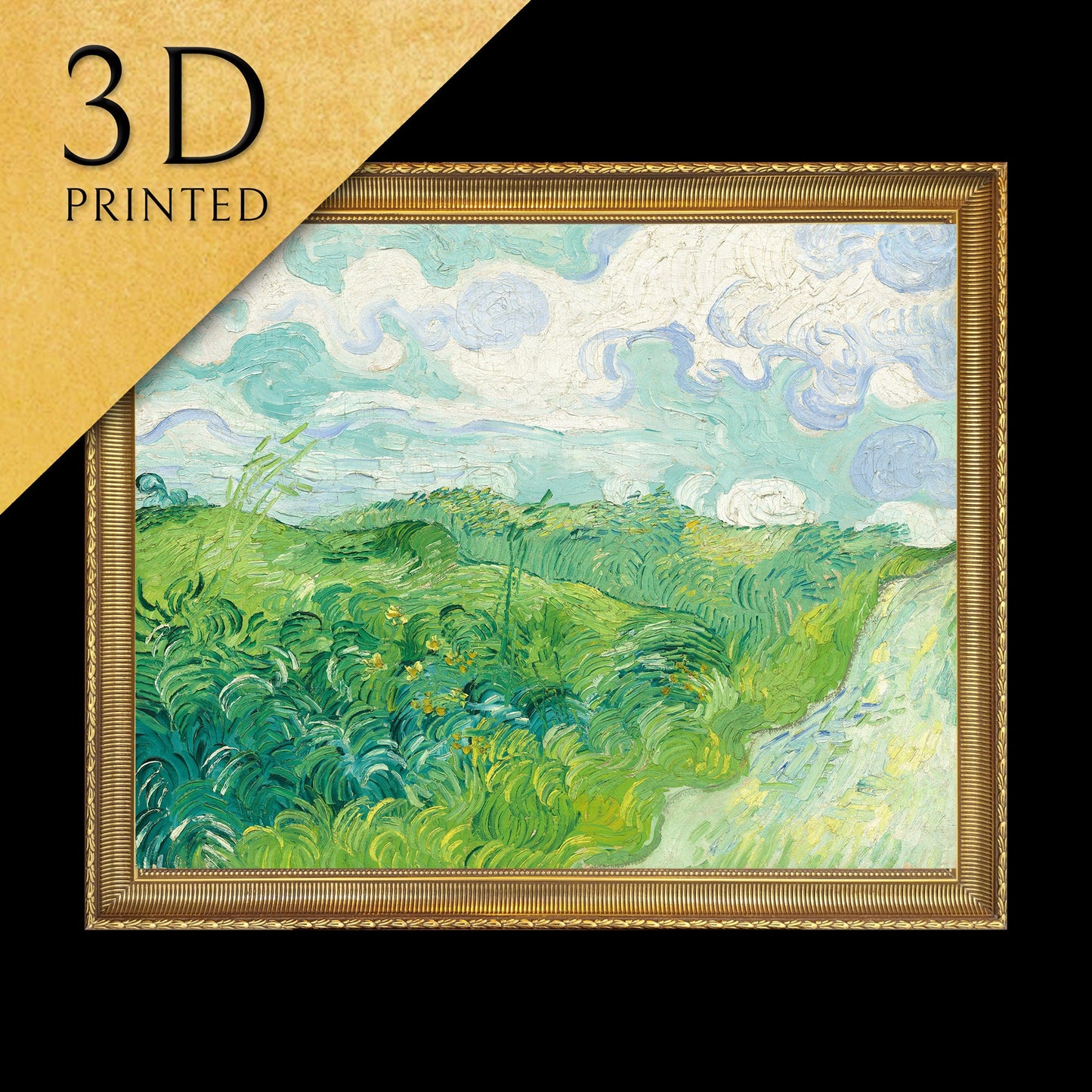 Green Wheat Fields, Auvers by Vincent Van Gogh, 3d Printed with texture and brush strokes looks like original oil painting.