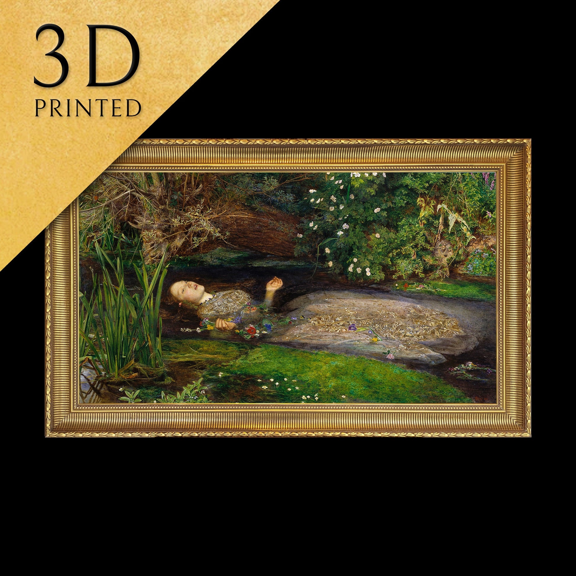 Ophelia by John Everett Millais, 3d Printed with texture and brush strokes looks like original oil painting.