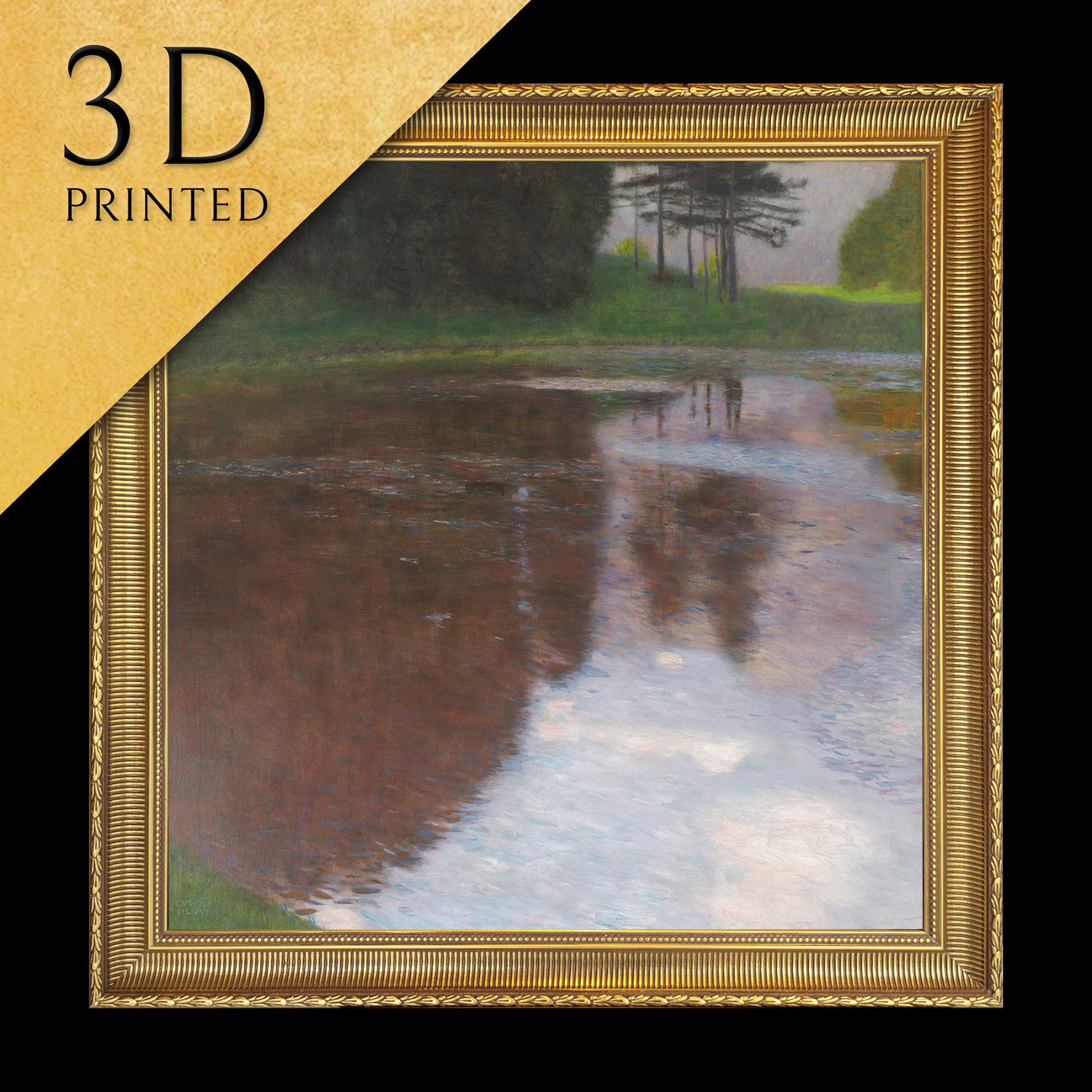 A Morning by the Pond by Gustav Klimt, 3d Printed with texture and brush strokes looks like original oil painting.