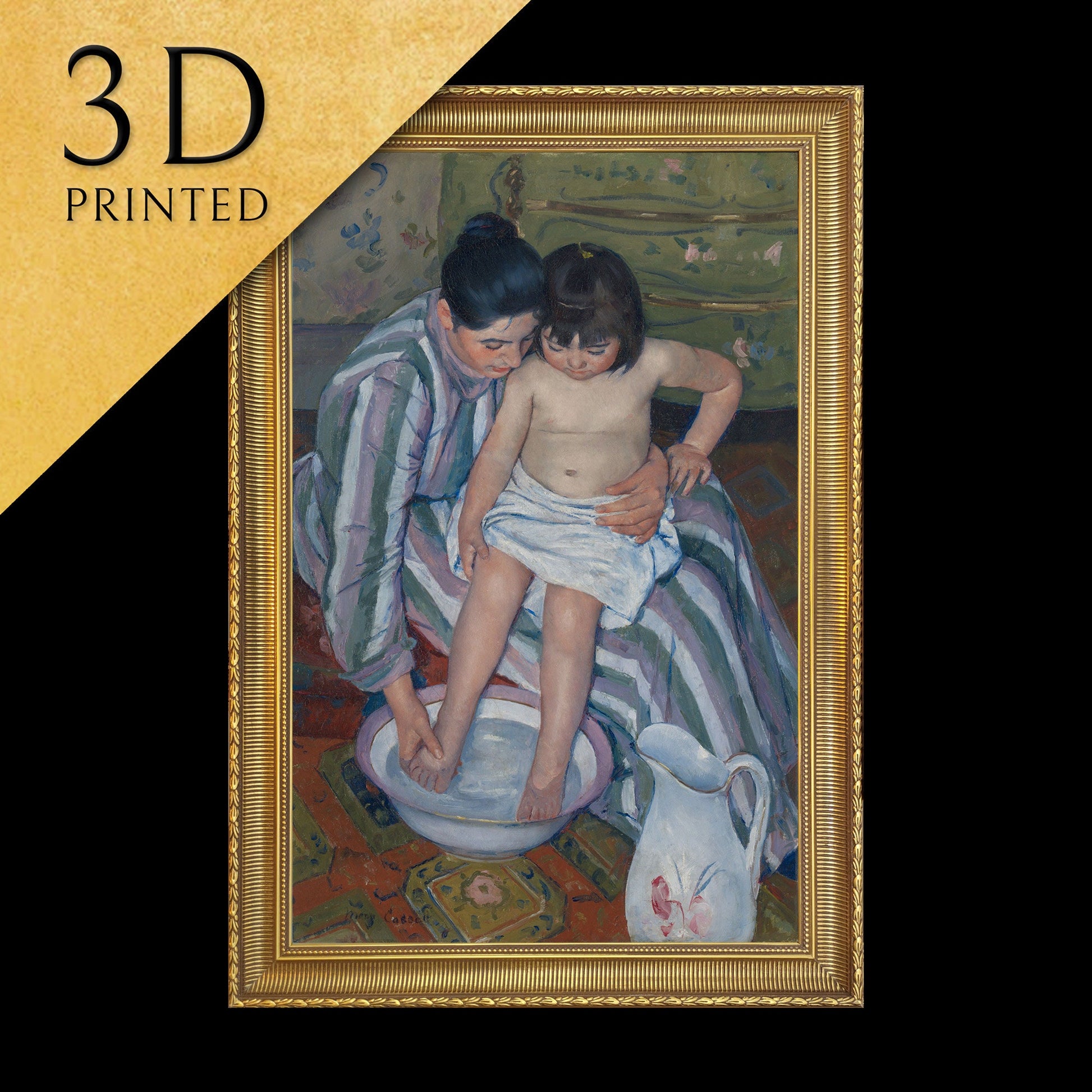 The Child's Bath by Mary Cassatt, 3d Printed with texture and brush strokes looks like original oil painting.