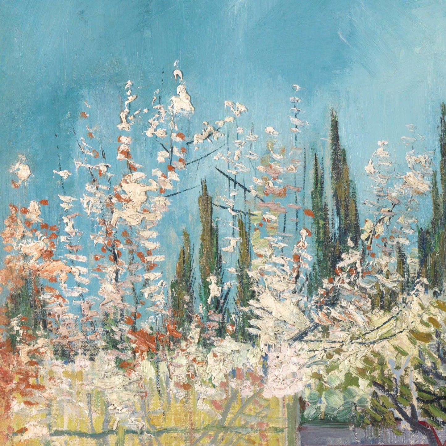 Van Gogh 'Orchard with Cypresses' 3D Textured Print