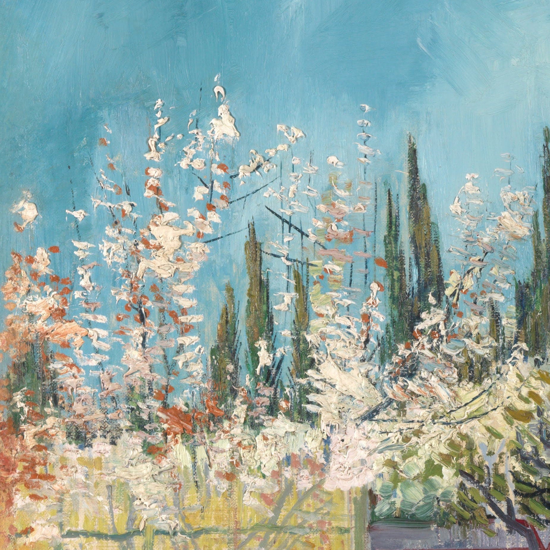 Van Gogh 'Orchard with Cypresses' 3D Textured Print