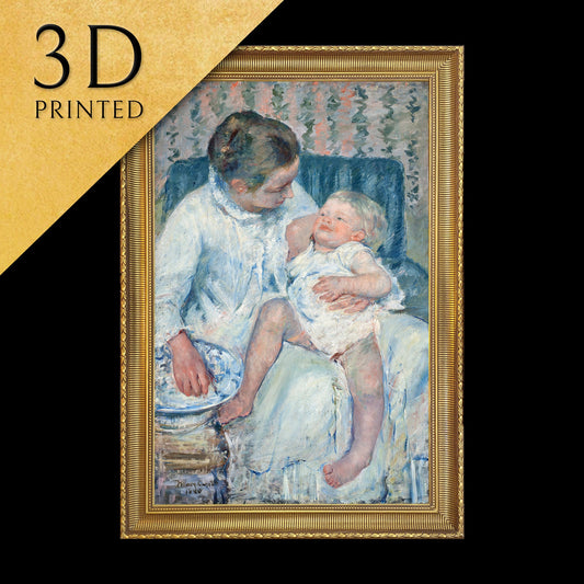 Mother About to Wash Her Sleepy Child by Mary Cassatt, 3d Printed with texture and brush strokes looks like original oil painting.