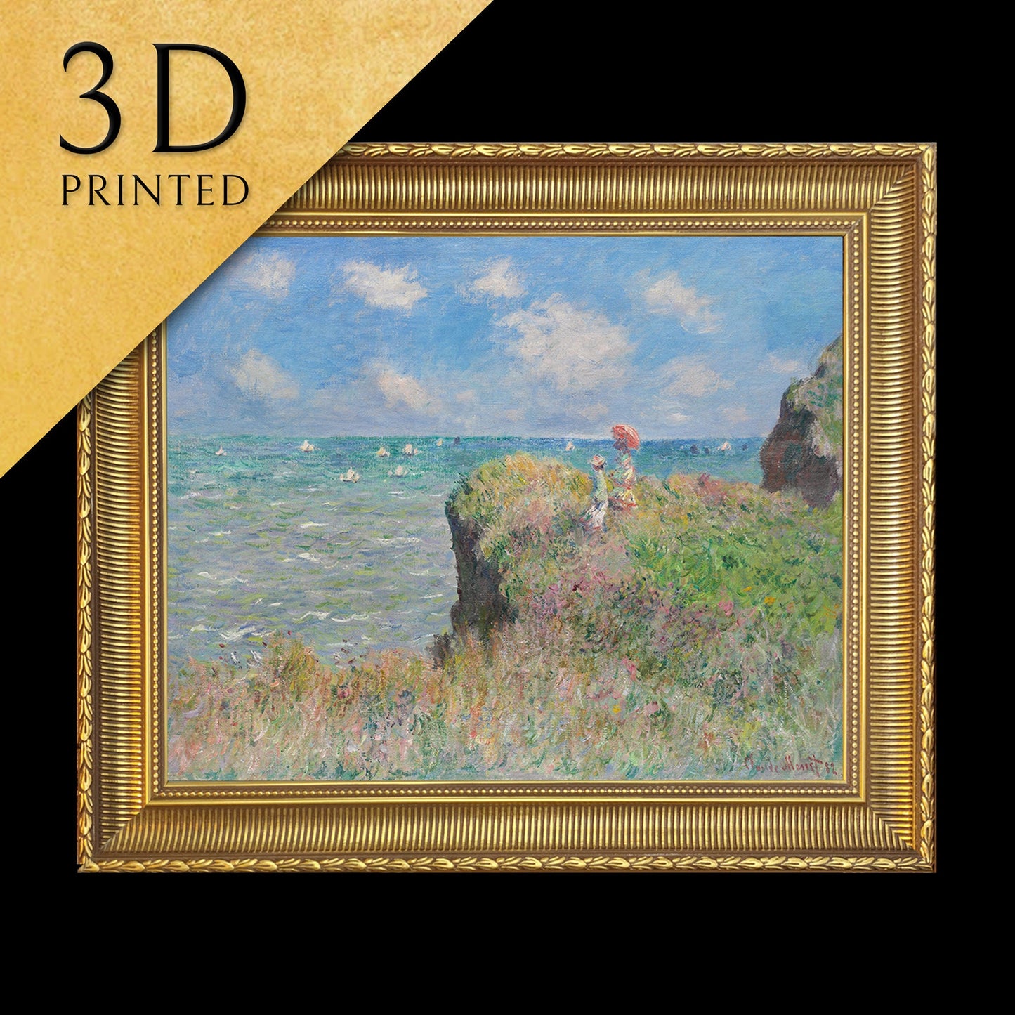 Cliff Walk at Pourville by Claude Monet, 3d Printed with texture and brush strokes looks like original oil painting.