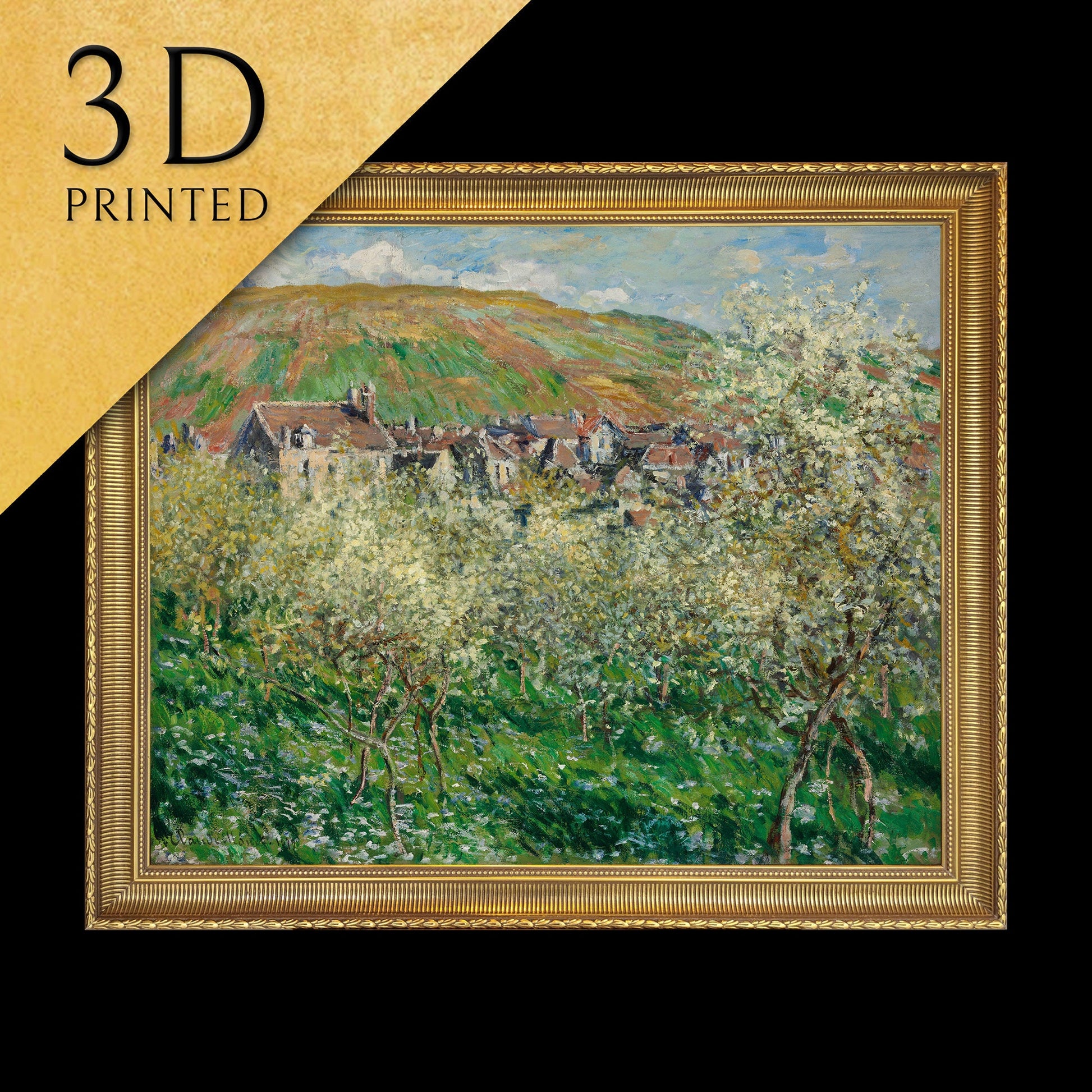 Plum Trees in Blossom by Claude Monet, 3d Printed with texture and brush strokes looks like original oil painting.