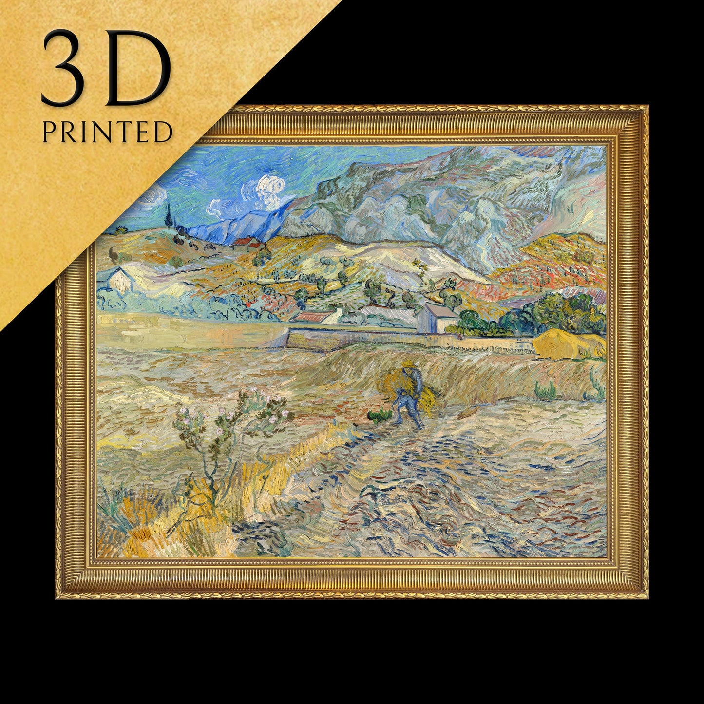 Landscape at Saint Remy by Vincent Van Gogh, 3d Printed with texture and brush strokes looks like original oil painting.